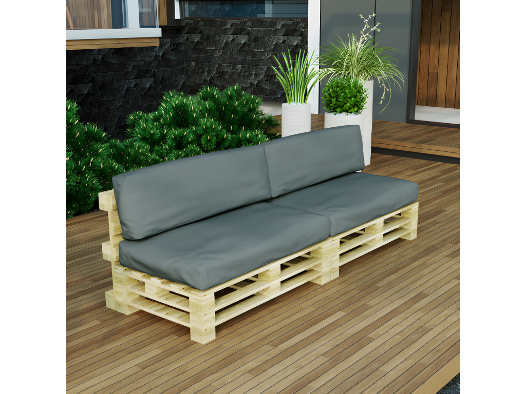 Cojines desenfundable para palets lote x2 de poliéster Hogarmagic  120x80cm/120x40cm gris oscuro