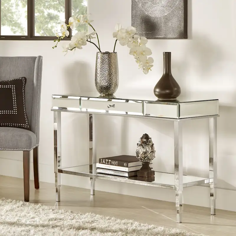 iNSPIRE Q Bold Camille Mirrored Console Table TV Stand with Drawer
