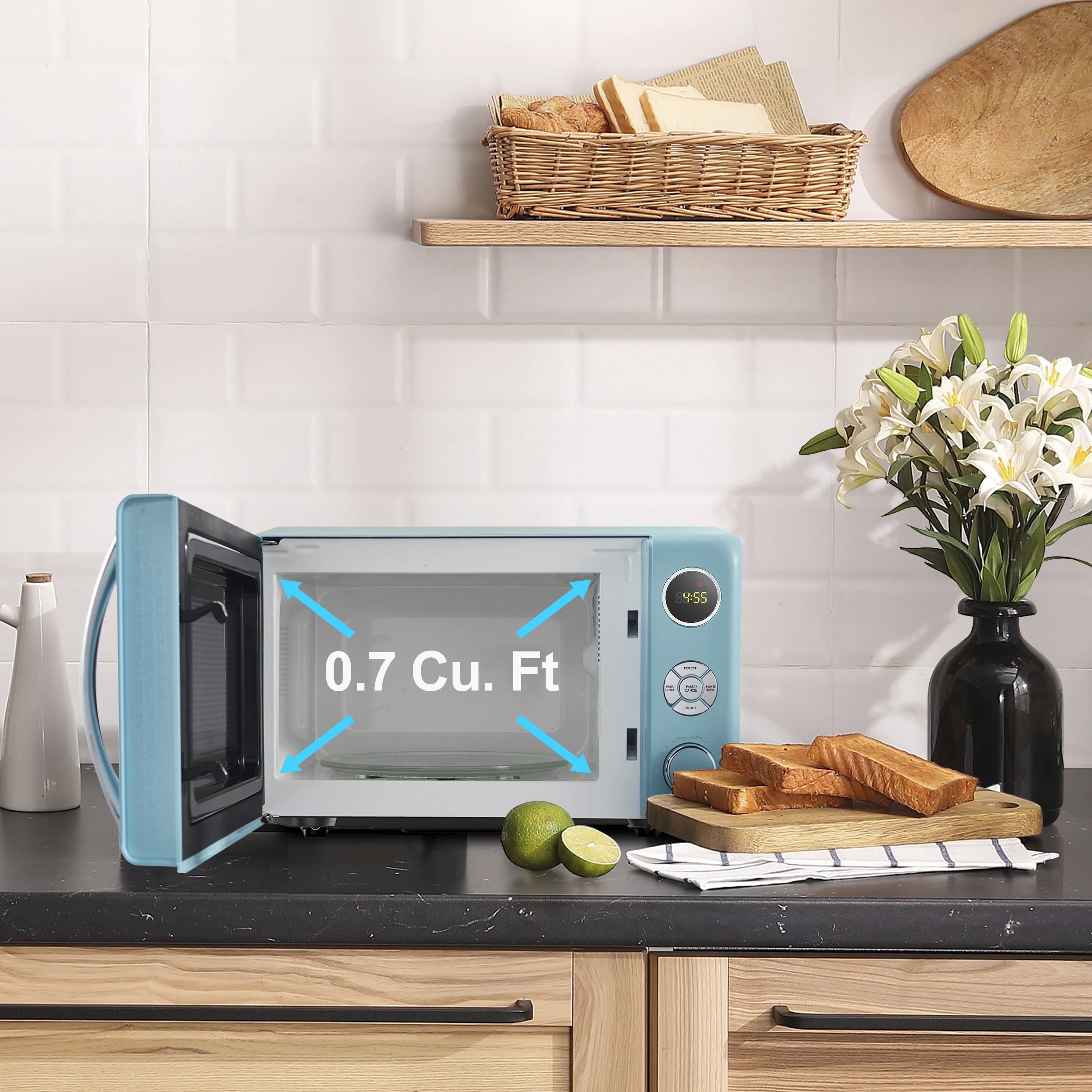 Galanz 0.7 Cu ft Retro Countertop Microwave Oven, 700 Watts, Blue, New - Image 8