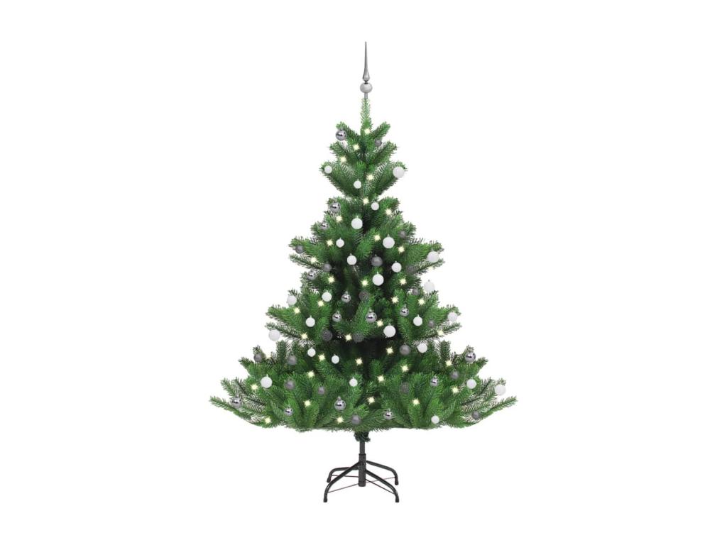 Nordmann árbol de Navidad artificial con LED y bolas Verde 180cm