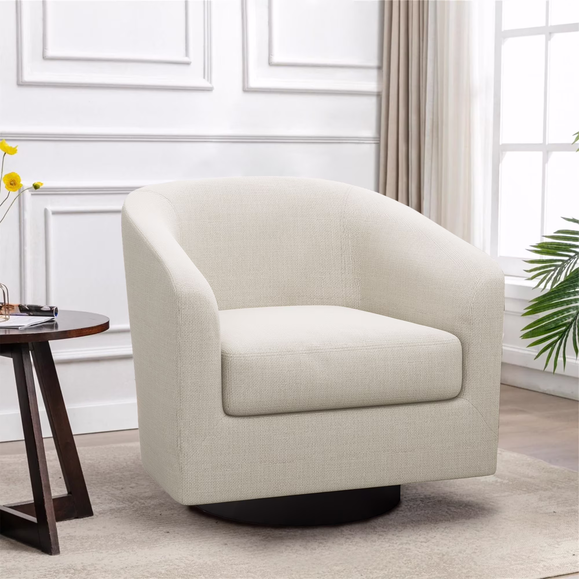 UIXE Swivel Accent Chair, Upholstered Fabric Barrel Chair for Living Room, Small Single Sofa Bedroom Reading Seat, Light Gray