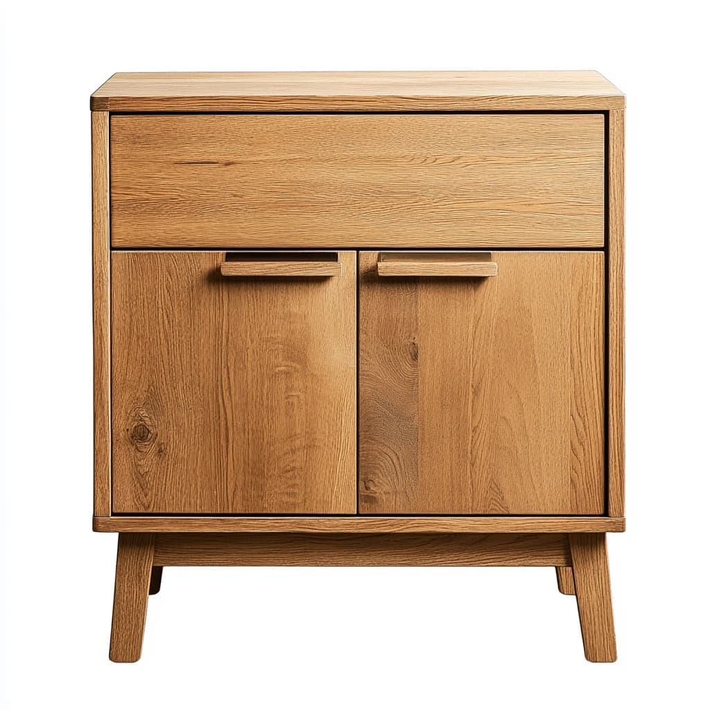 Mesita de Noche Madera de Roble Natural 1 Cajón 2 Puertas 60x40x75cm