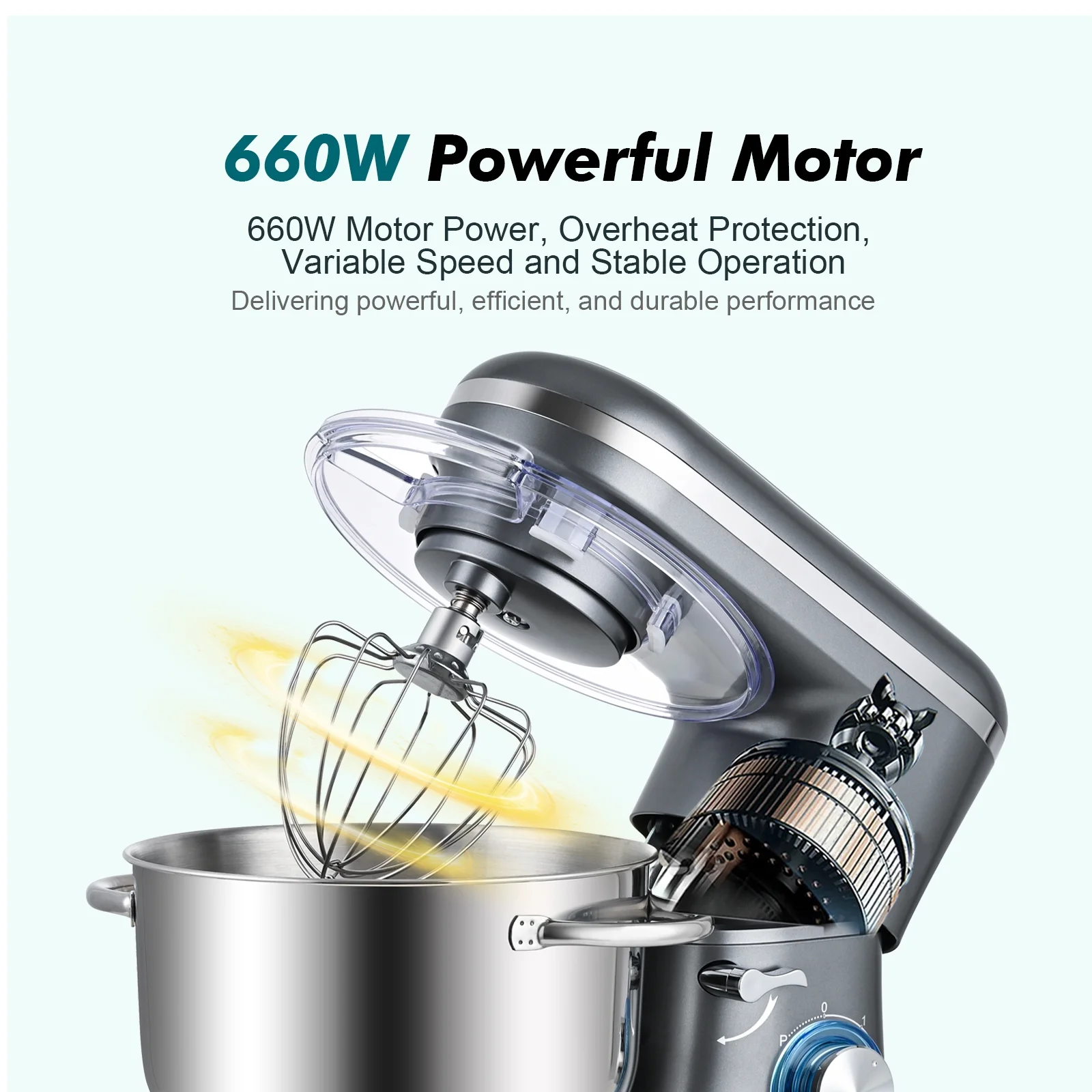 Kitchen in the box Tilt-Head Stand Mixer, Electric Kitchen Mixer with 6.5QT Stainless Steel Bowl, 660W Food Mixer with 6-Speed, Black - Image 12