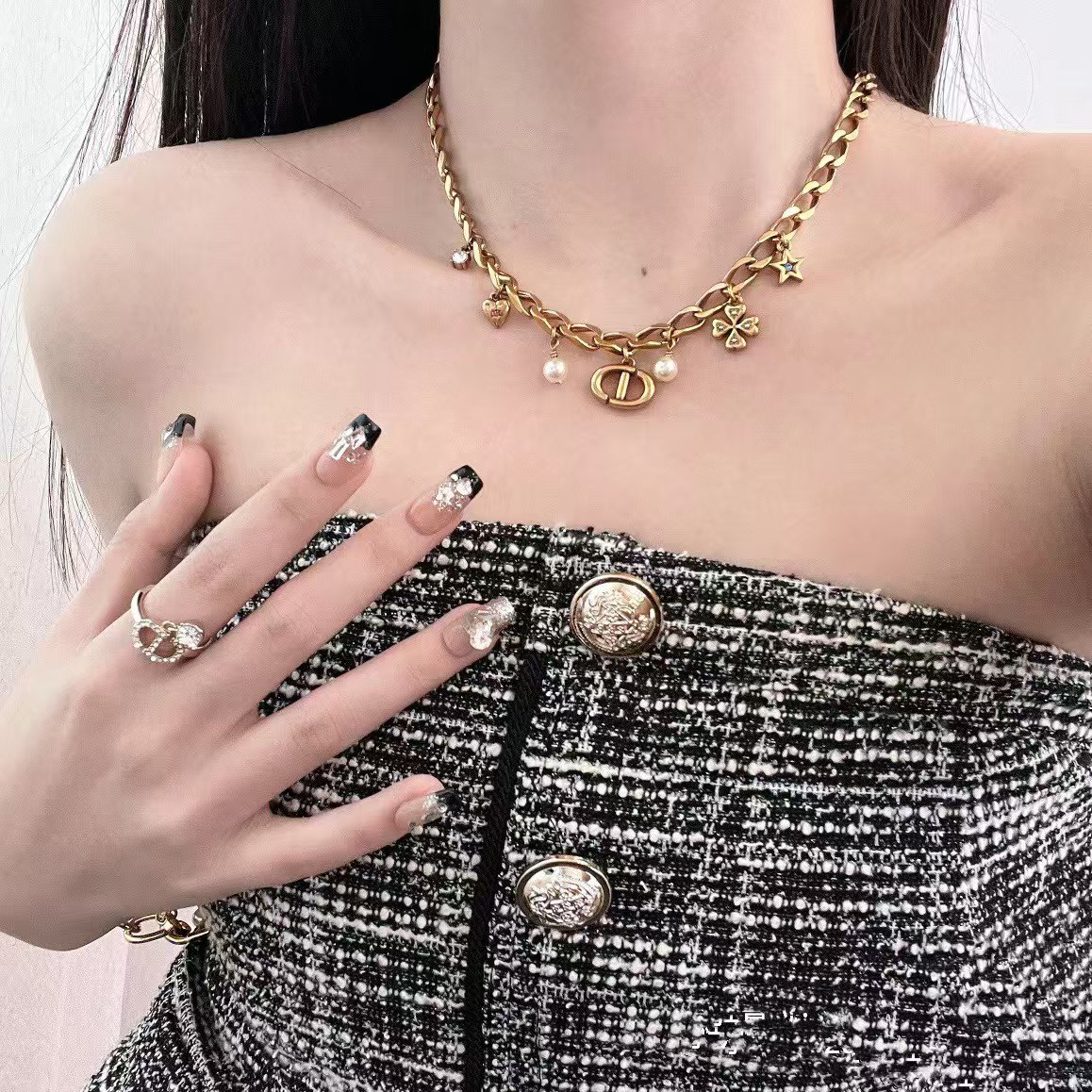 Dior Vintage Cuban Chain with Charms CD Pendant Necklace - Original Replica Club