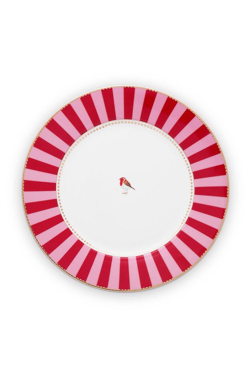 Plate Love Birds Stripes Red-Pink 26.5cm