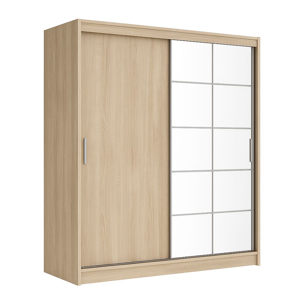 Armario deslizante moderno de madera con espejo,2 puertas,estilo minimalista,natural,adecuado para dormitorios y salones