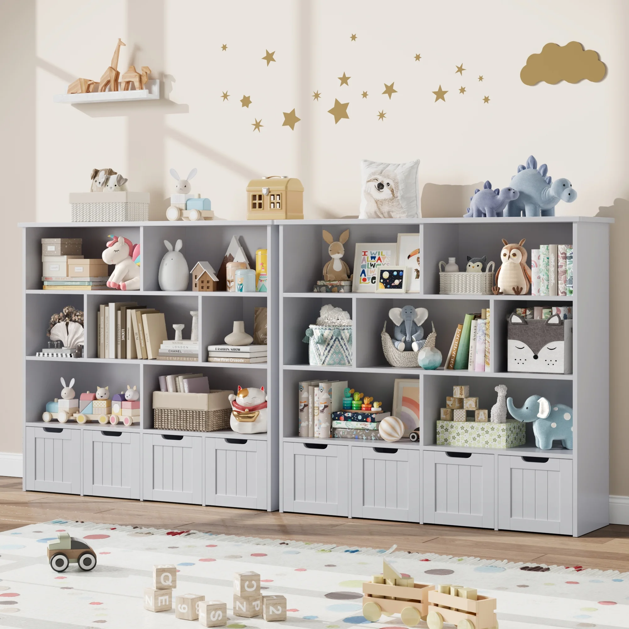 Homfa 7 Cube Toy Storage Organizer, Kids Geometric Bookcase and Bookshelf with 4 Drawers, White - Image 14
