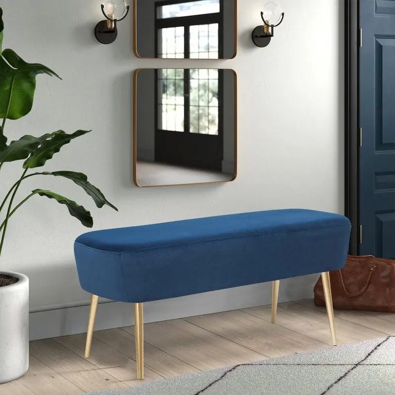 Adeco Velvet Footrest Bench with Metal Legs - Stylish Bed End Stool and Dressing Chair