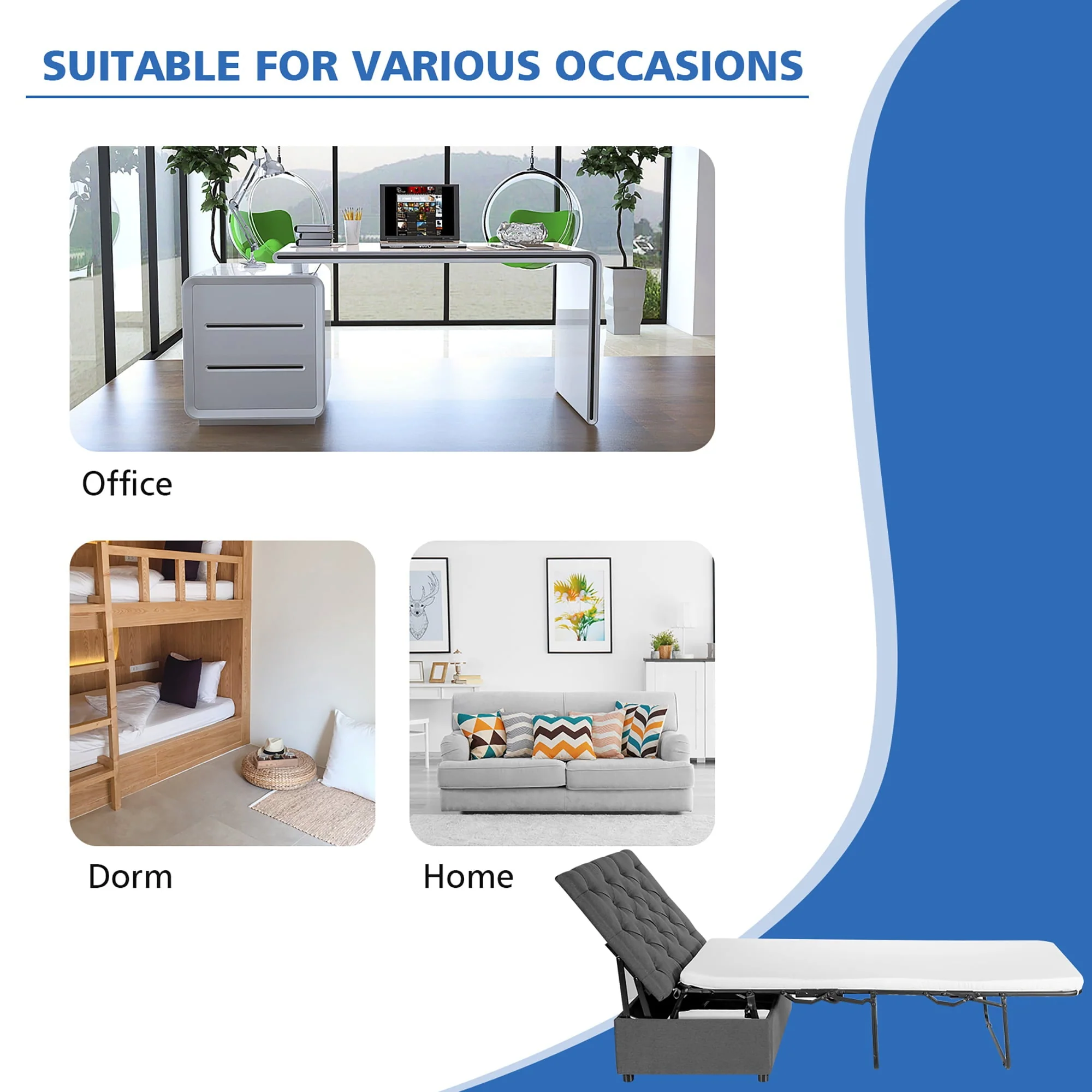 Costway Folding Ottoman Sleeper Bed with Mattress Convertible Guest Bed Grey - Image 10
