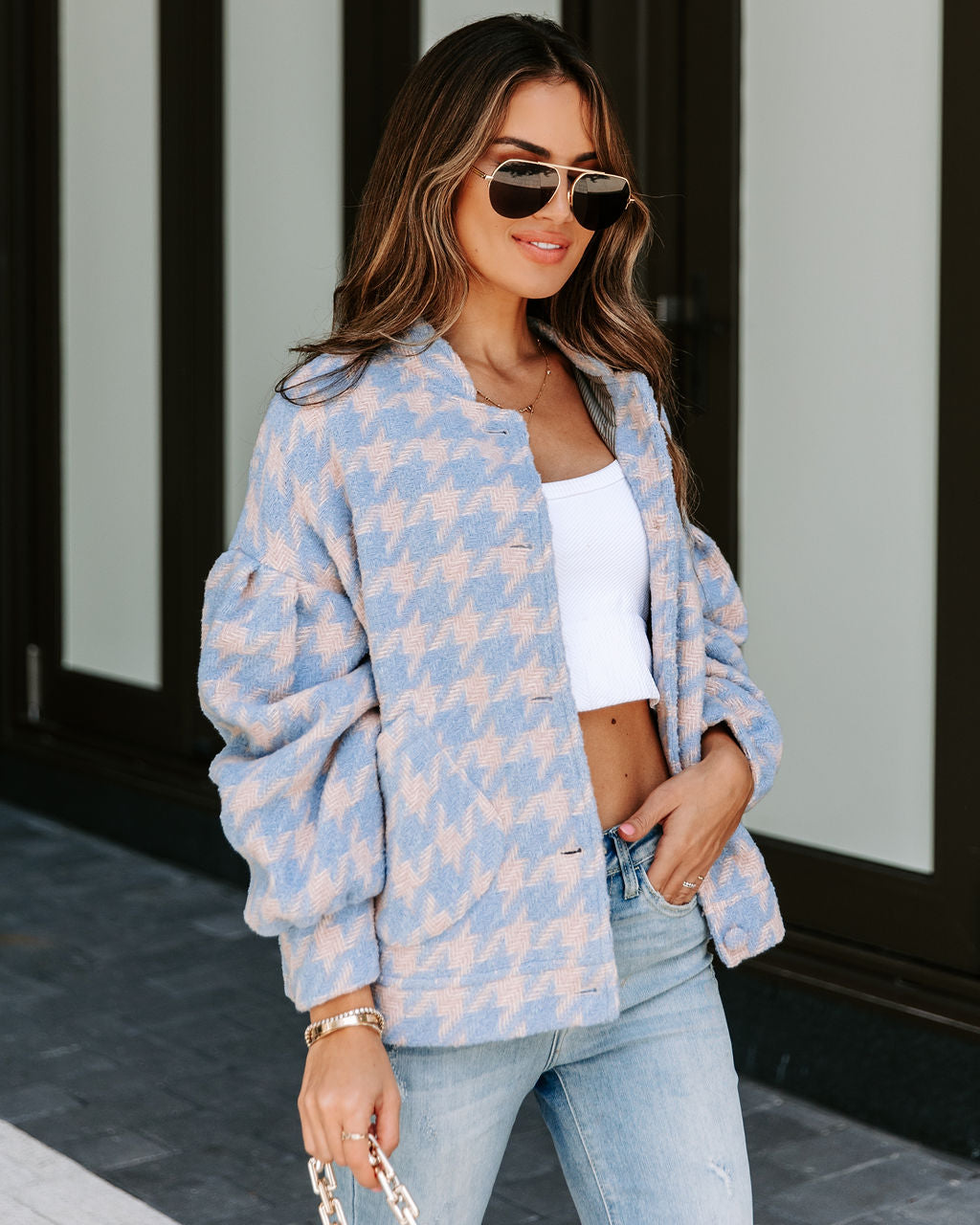 Amelie Houndstooth Pocketed Jacket - Se7enfashion
