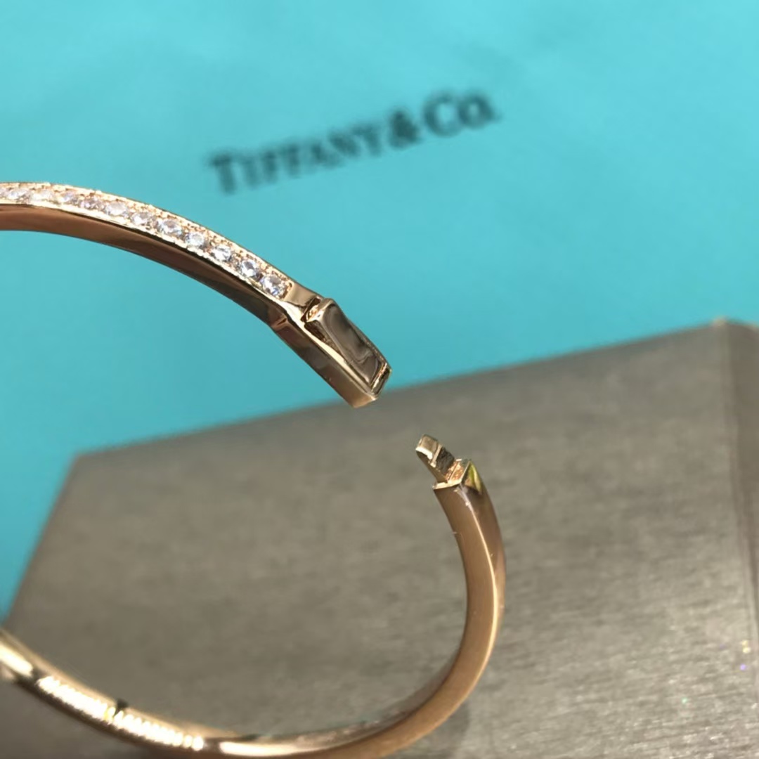 Tiffany Full Diamond Paved Double T Bangle Bracelet - Original Replica Club