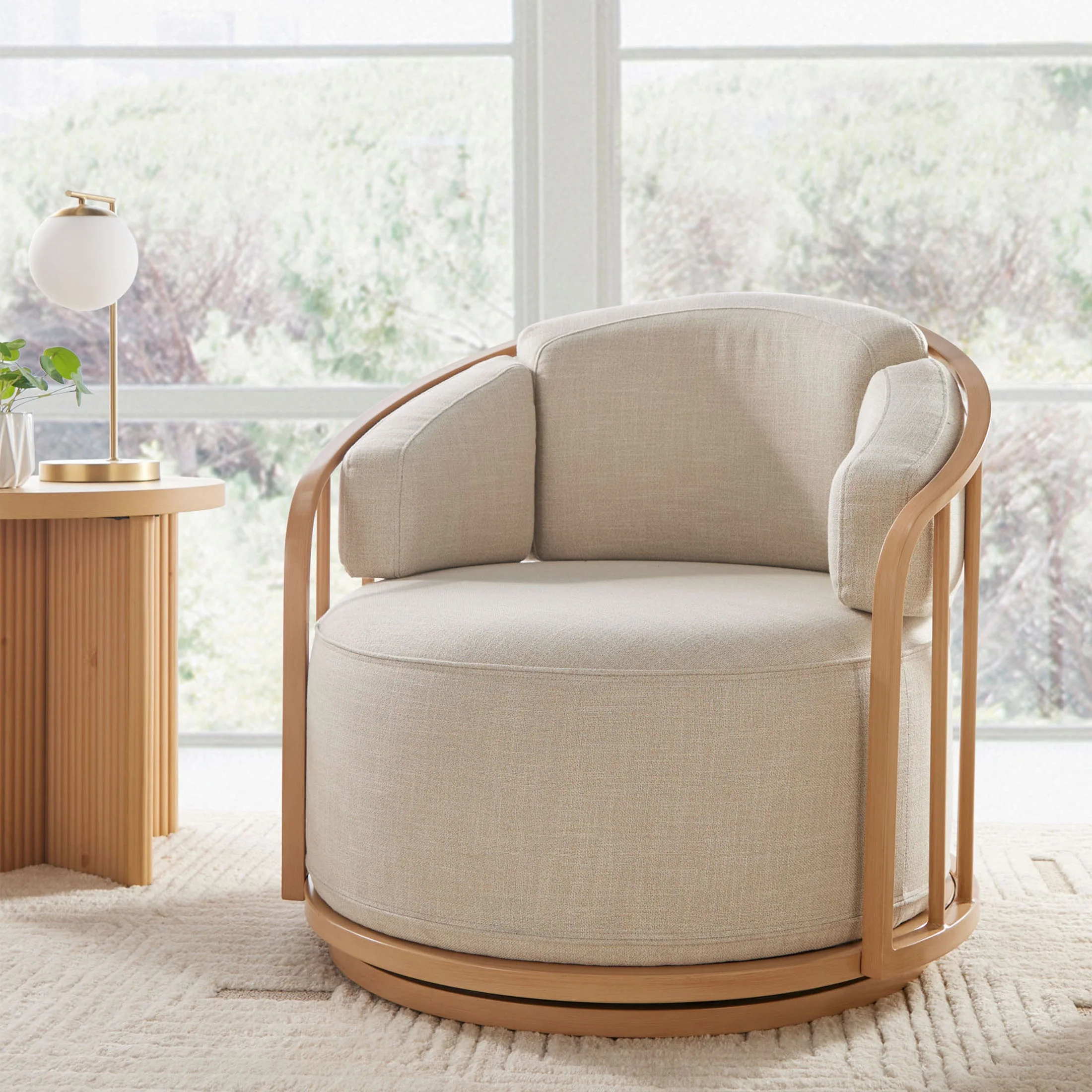 Better Homes & Gardens Lillian Swivel Birdcage Accent Chair, Cream Linen - Image 4