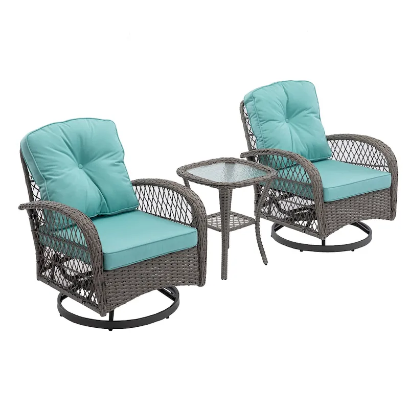 3 Pieces Outdoor Swivel Rocker Patio Chairs, 360 Degree Rocking Patio Conversation Set