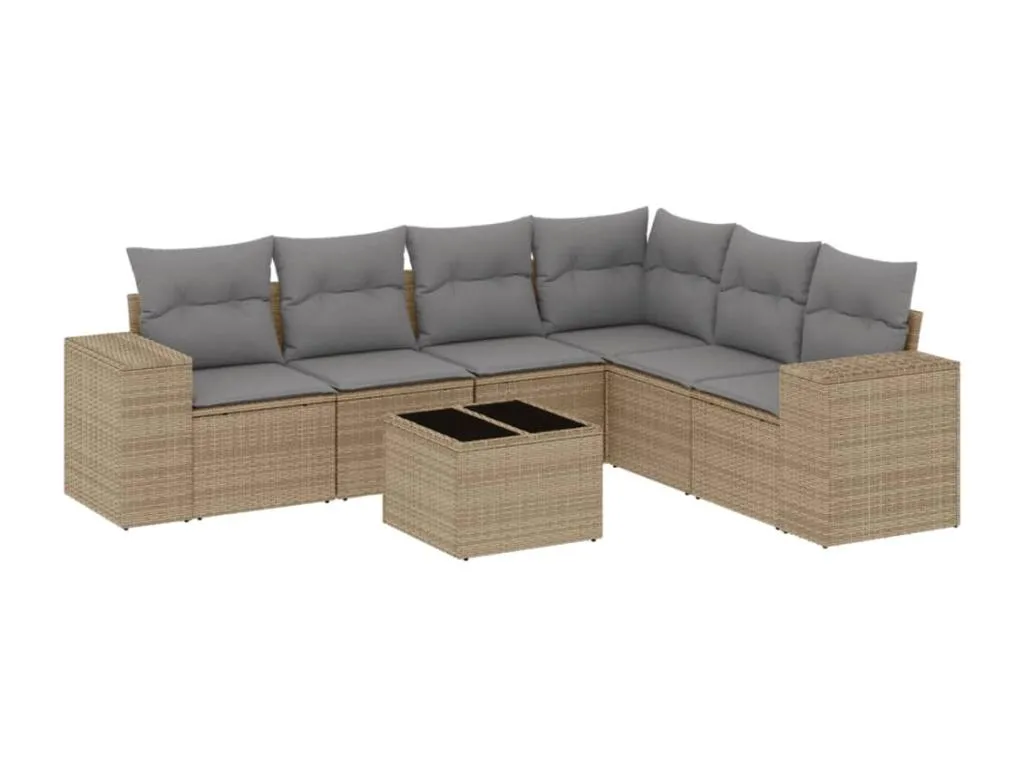 Set sofás de jardín 7 piezas y cojines ratán sintético beige 77802lowx