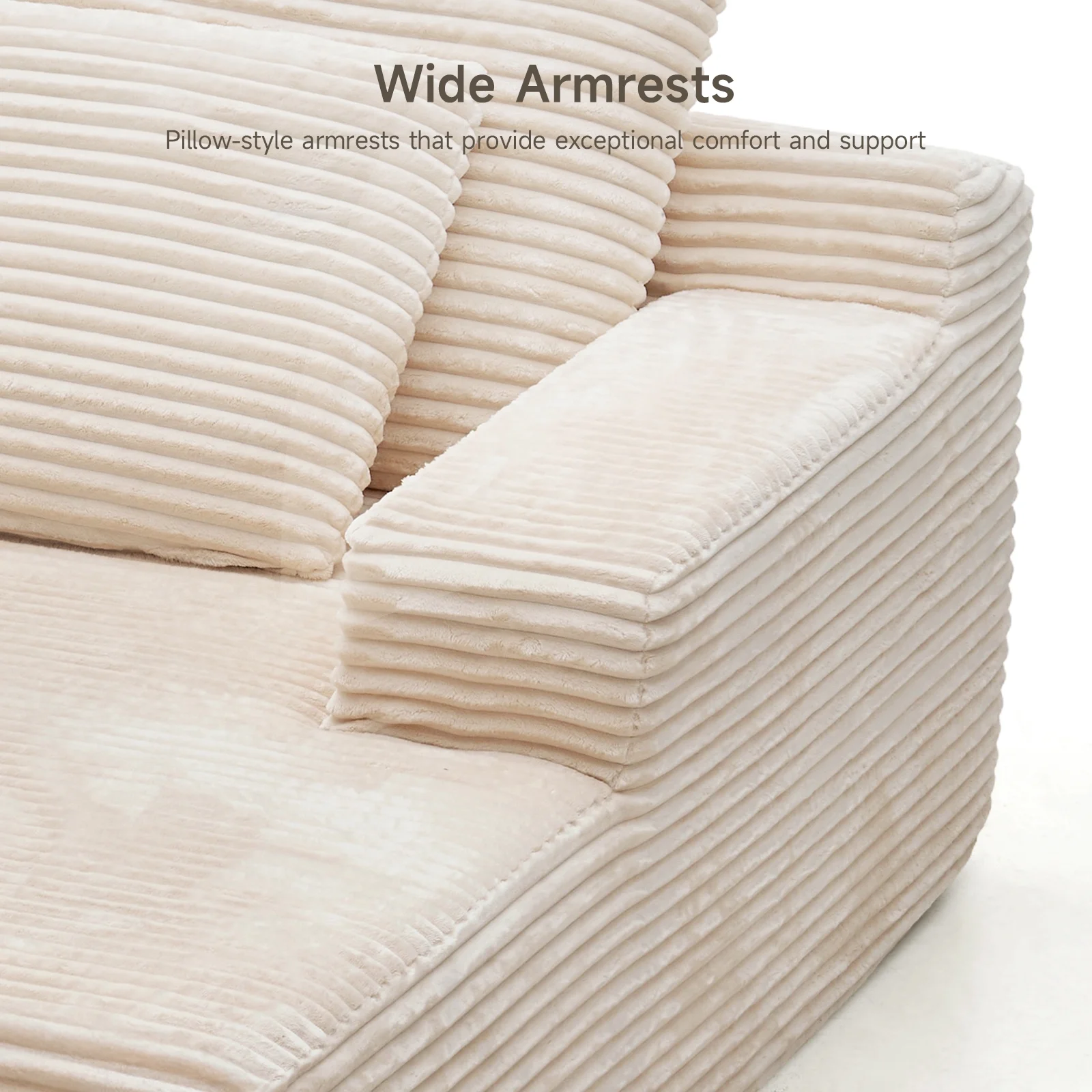 65" Corduroy Cloud Sleeper Chaise Lounge Chair, No Assembly Sofa Bed with Pillows, Beige - Image 9