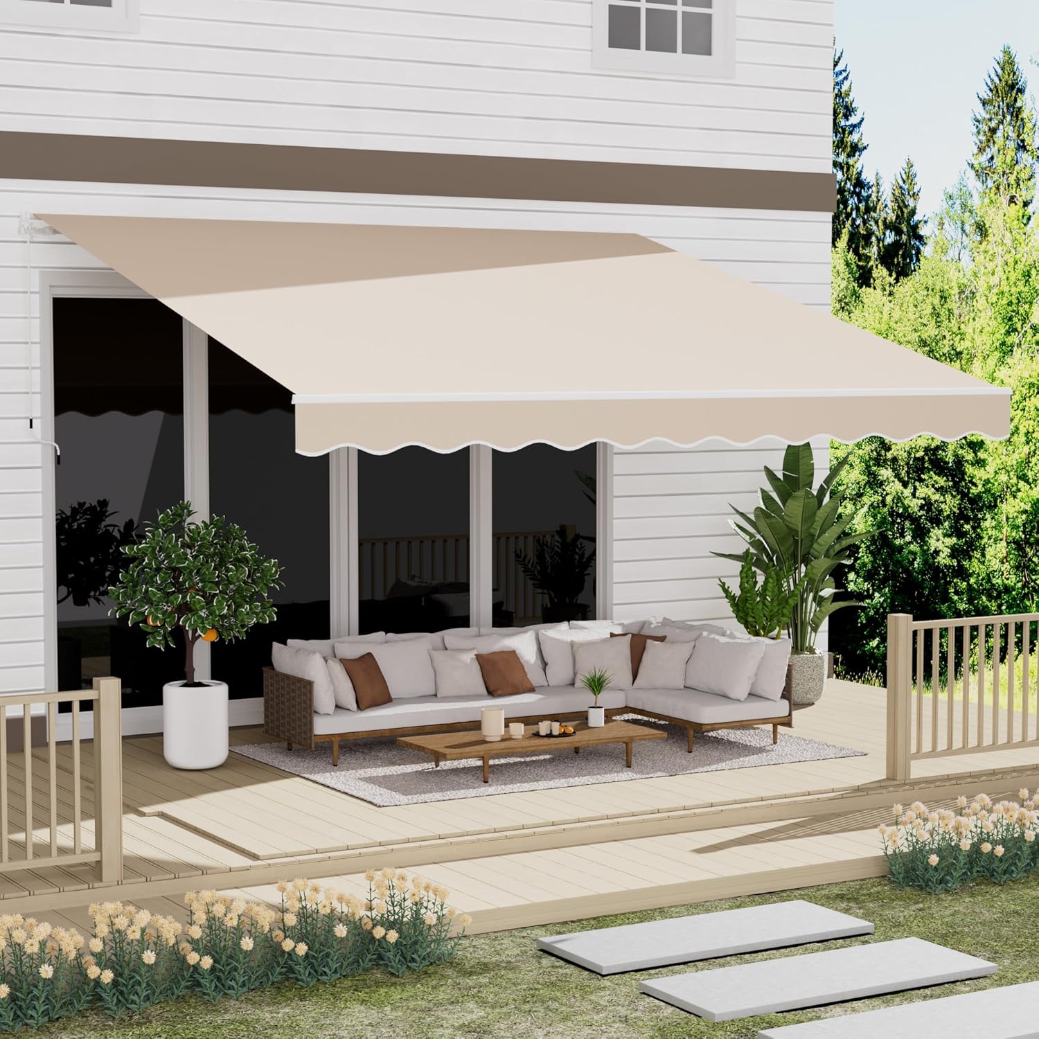 13' x 10' Awning for Patio, Sunsetter Retractable Awning Waterproof Cover Outdoor Patio Canopy, Sun Shade with Manual Crank Handle, Porch Shades for Outdoor, House, Deck, Dark Gray