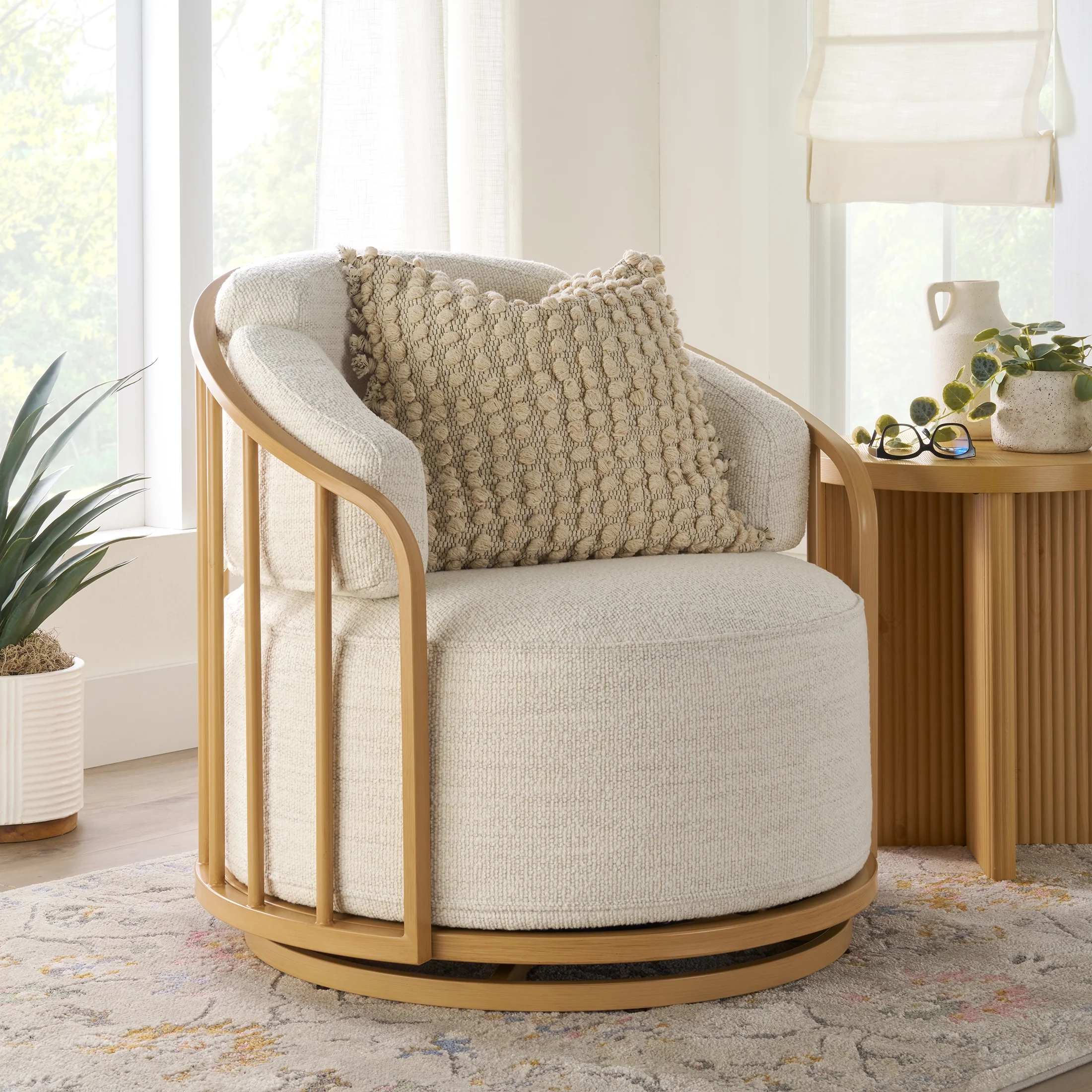 Better Homes & Gardens Lillian Swivel Birdcage Accent Chair, Cream Linen - Image 26