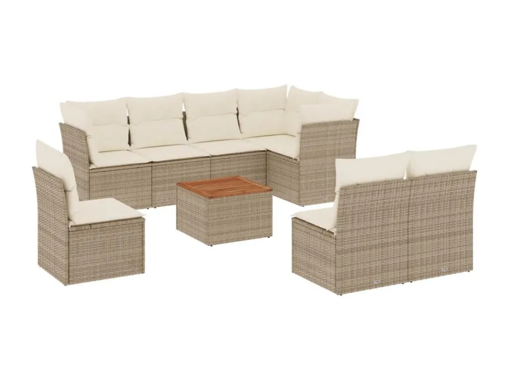 Set de 9 piezas de sofás para jardín con cojines en ratán sintético beige bdsq65899