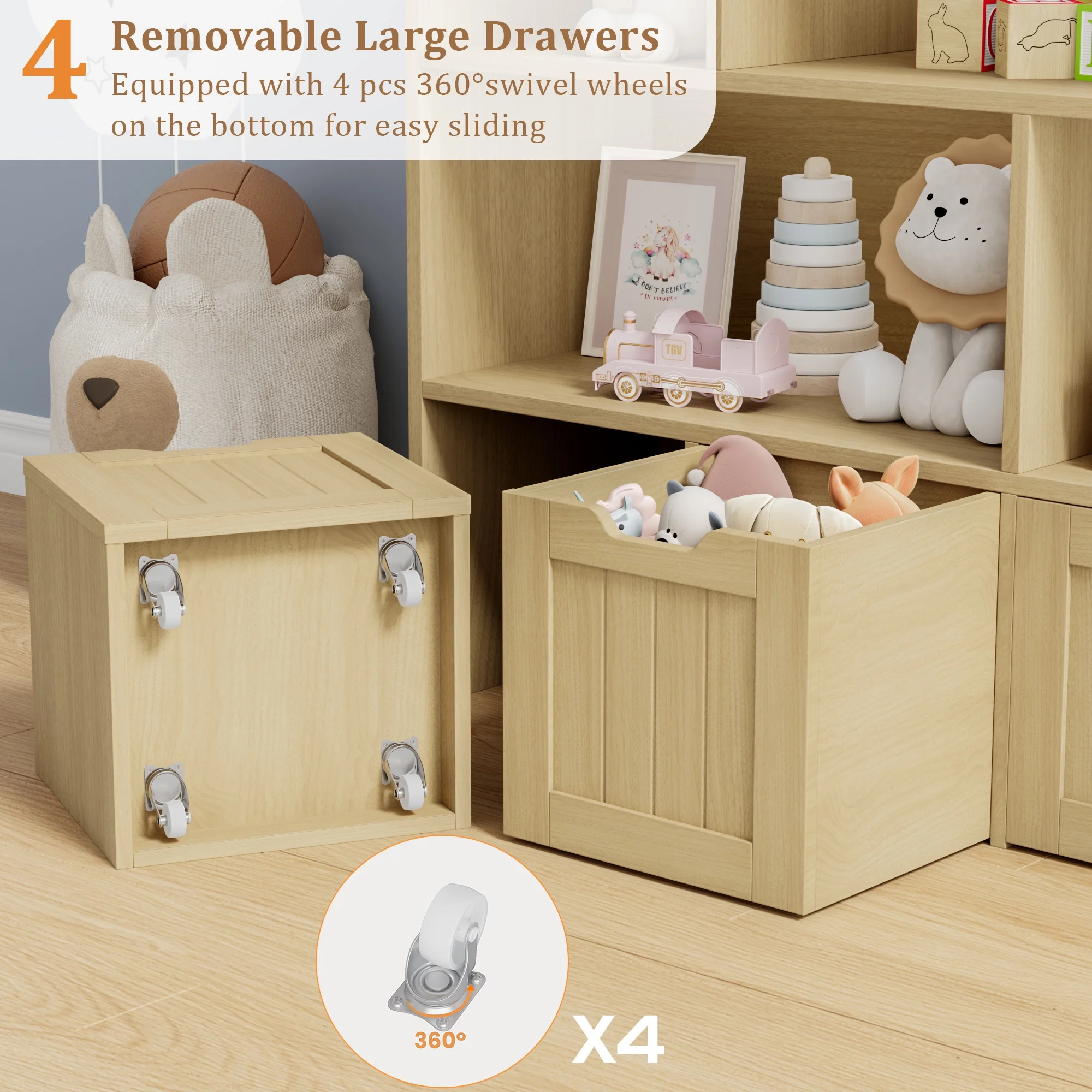 Homfa 7 Cube Toy Storage Organizer, Kids Geometric Bookcase and Bookshelf with 4 Drawers, White - Image 18