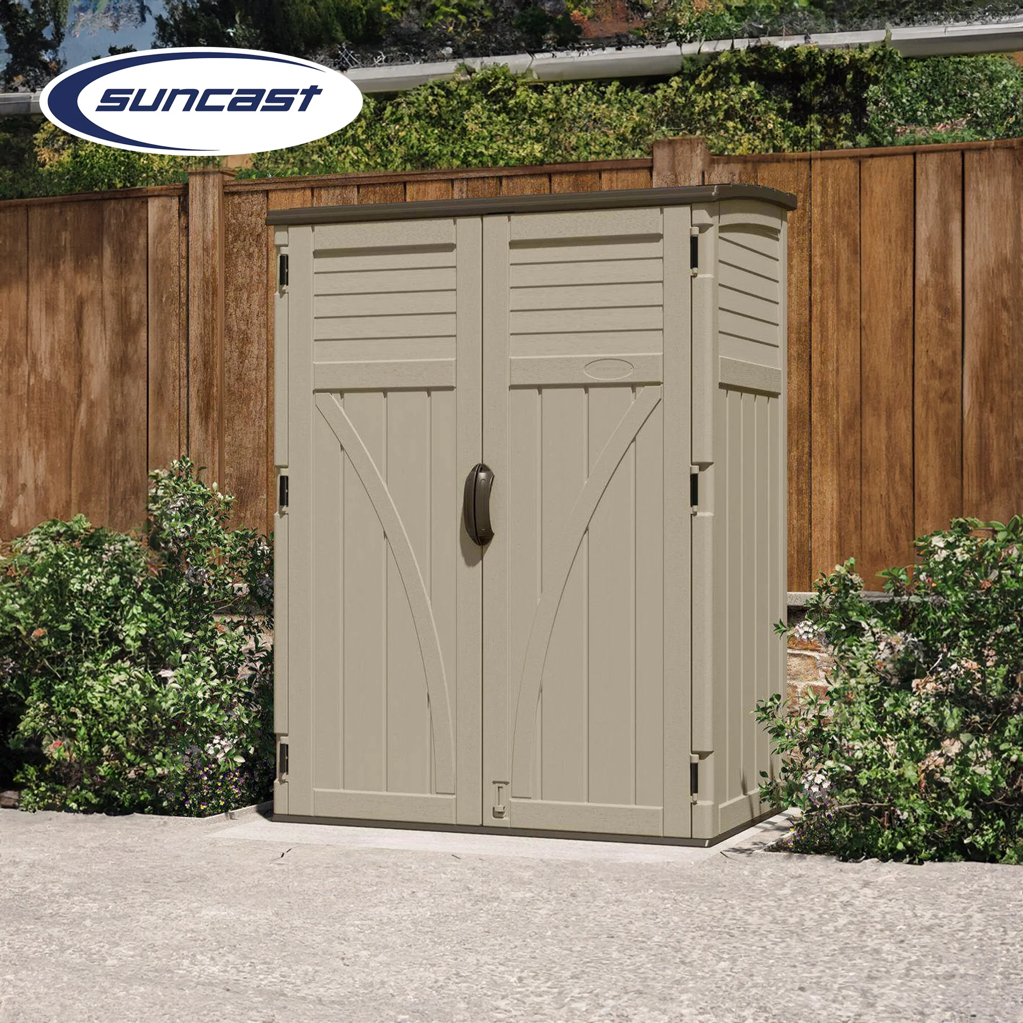 Suncast Large Vertical Shed for Storing Oudoor Tools, & Equipment, Sand - Image 4