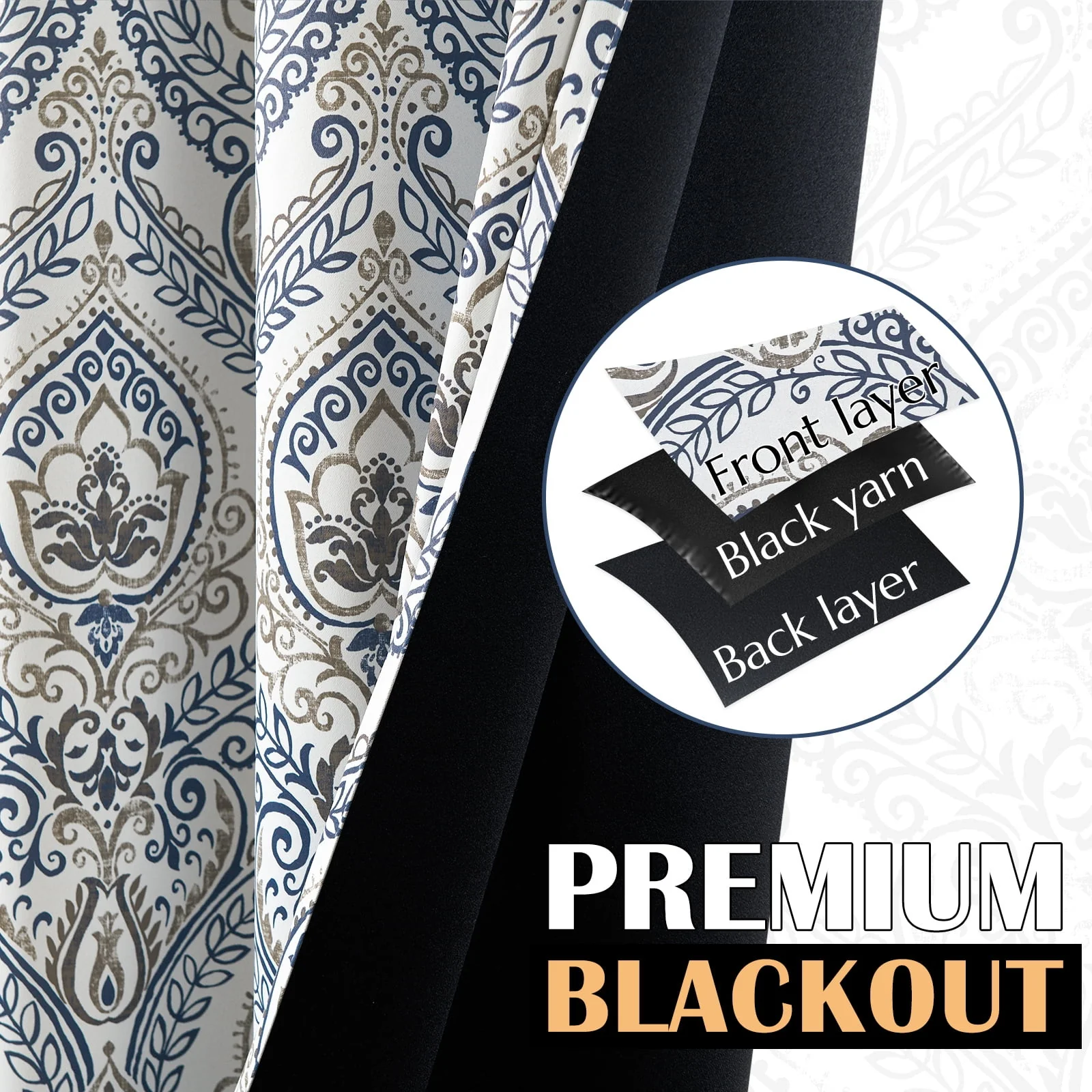 Curtainking 100% Blackout Curtains 84 in Blue Damask Medallion Window Curtains for Bedroom Grommet Thermal Insulated Drapes for Living Room Vintage Luxury Window Treatments Set 2 Panels - Image 5