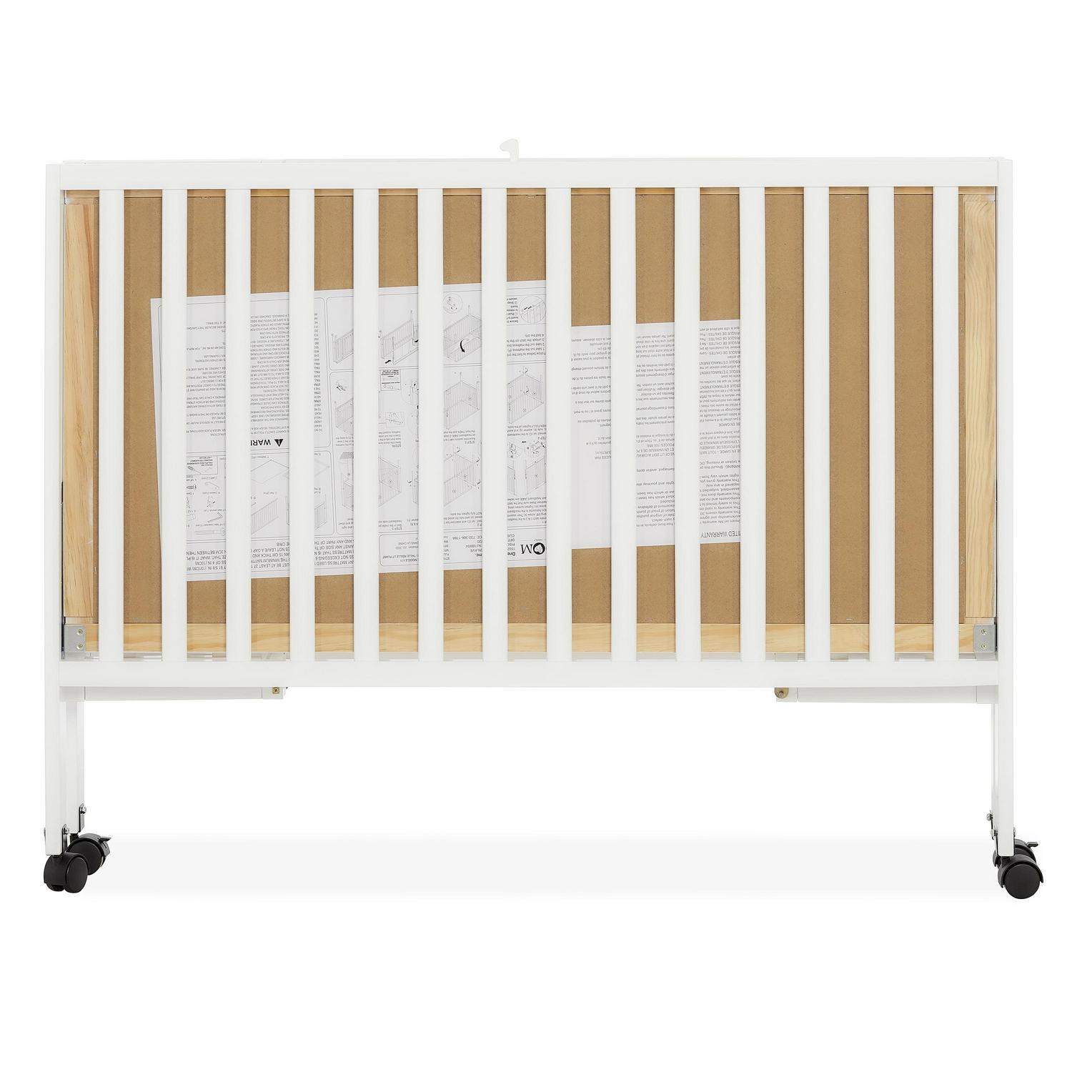Dream On Me Quinn Full-Size Folding Crib. Removable Wheels. Modern Nursey. Adjustable Mattress Support. Patent Folding System in White - Image 17