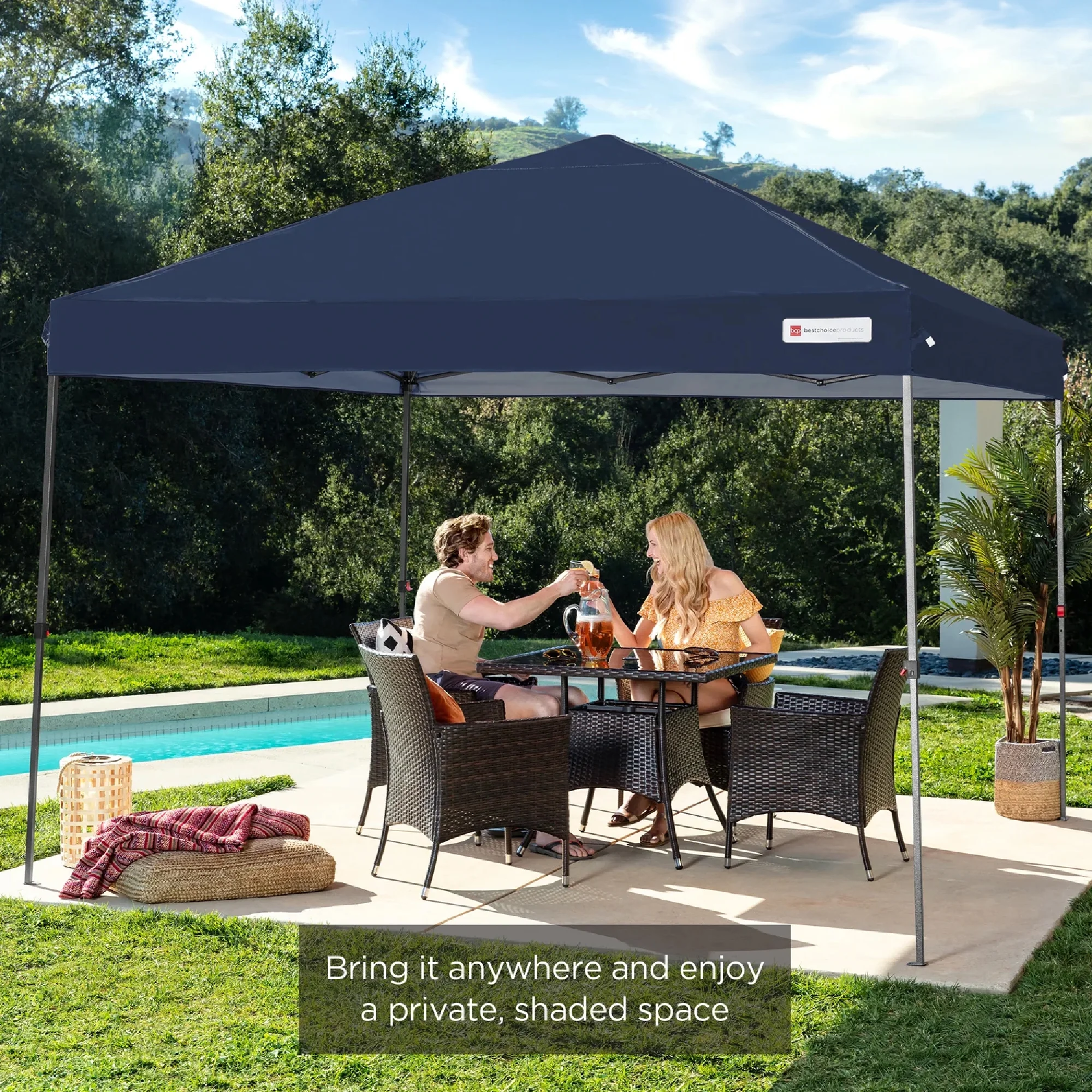 Best Choice Products 10x10ft Easy Setup Pop Up Canopy w/ 1-Button Setup, Wheeled Case, 4 Weight Bags - White - Image 170