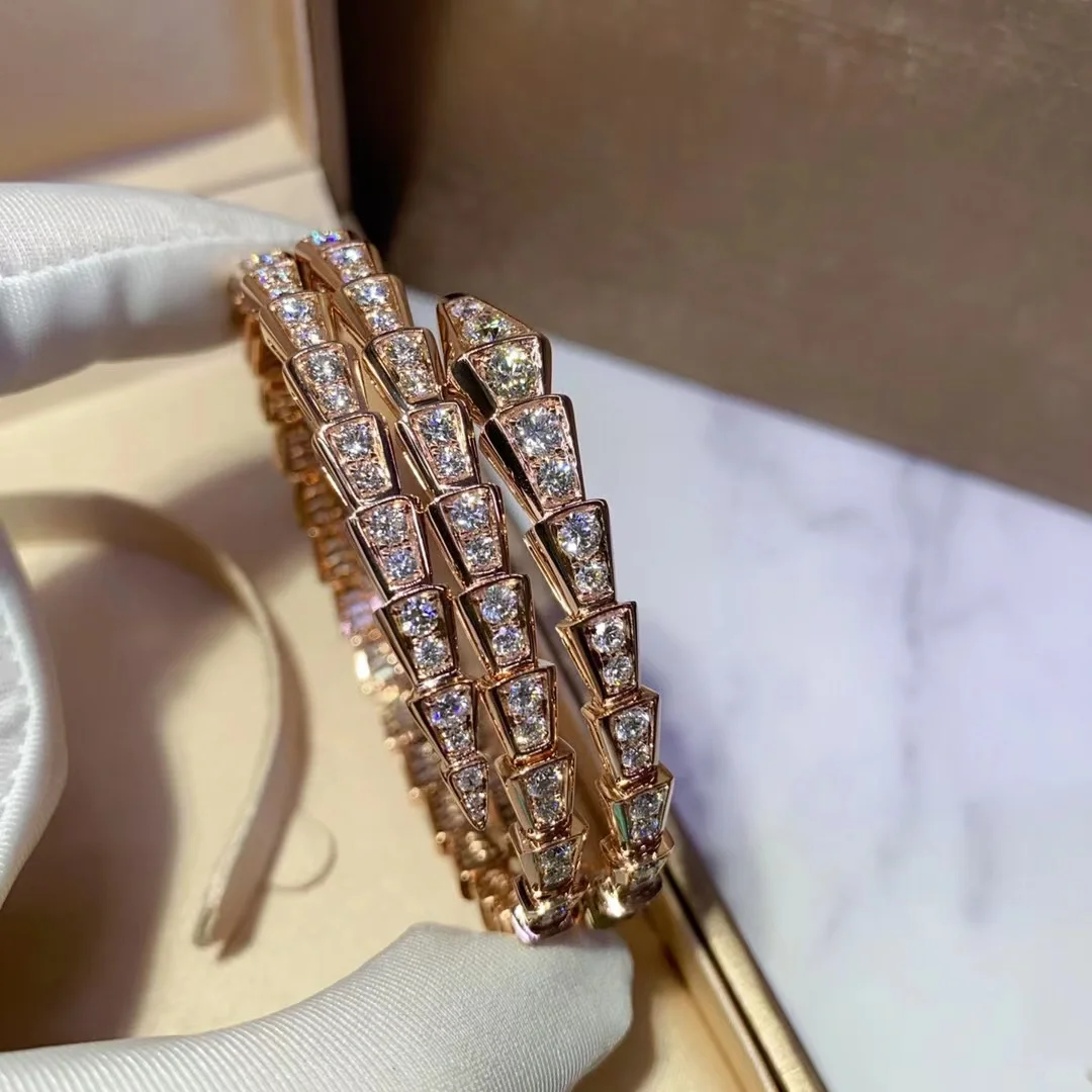 Bvlgari Serpenti Viper Bangle Bracelet - Full Diamond & Rose Gold - Original Replica Club