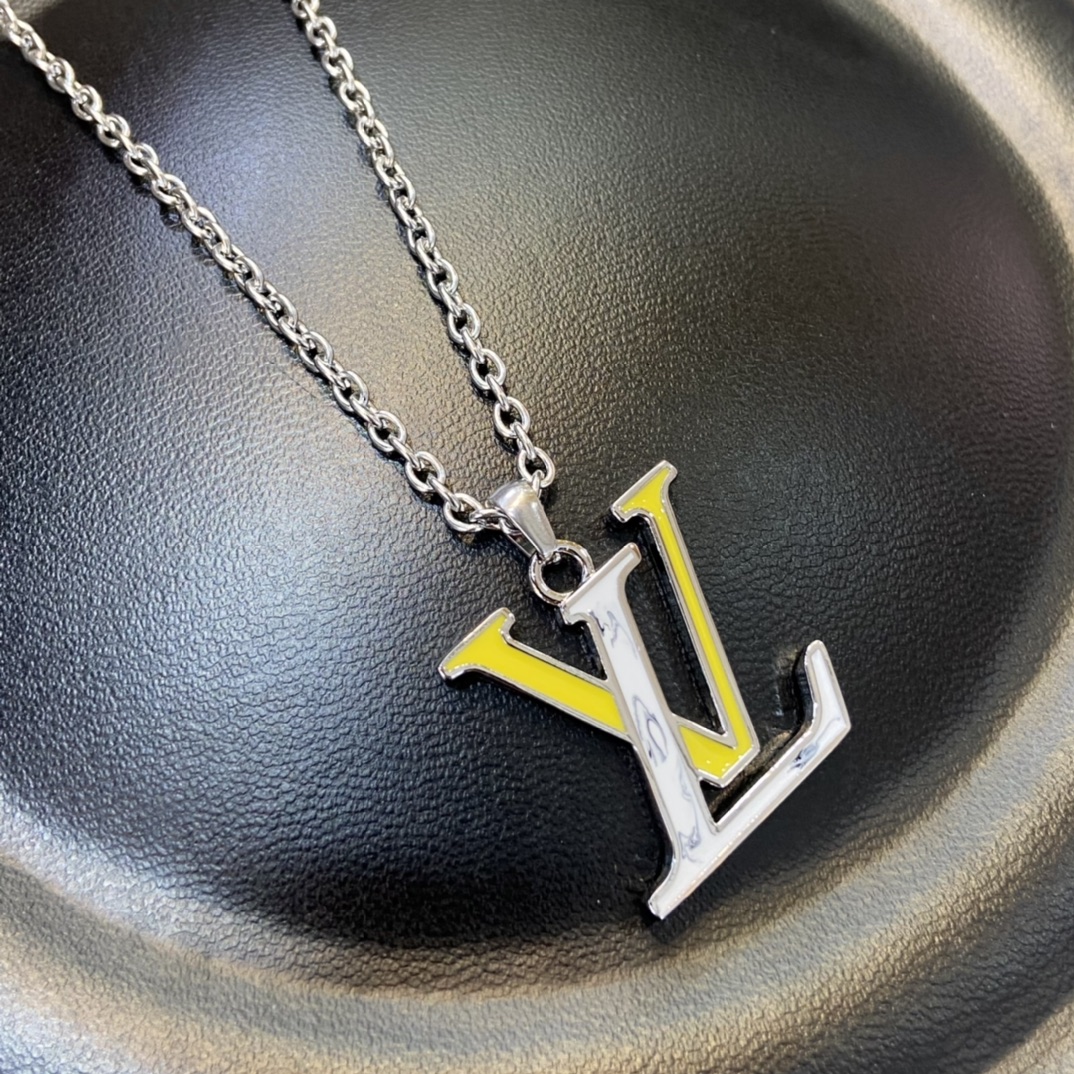 Louis Vuitton White Yellow LV Monogram Penddant Necklace - Original Replica Club