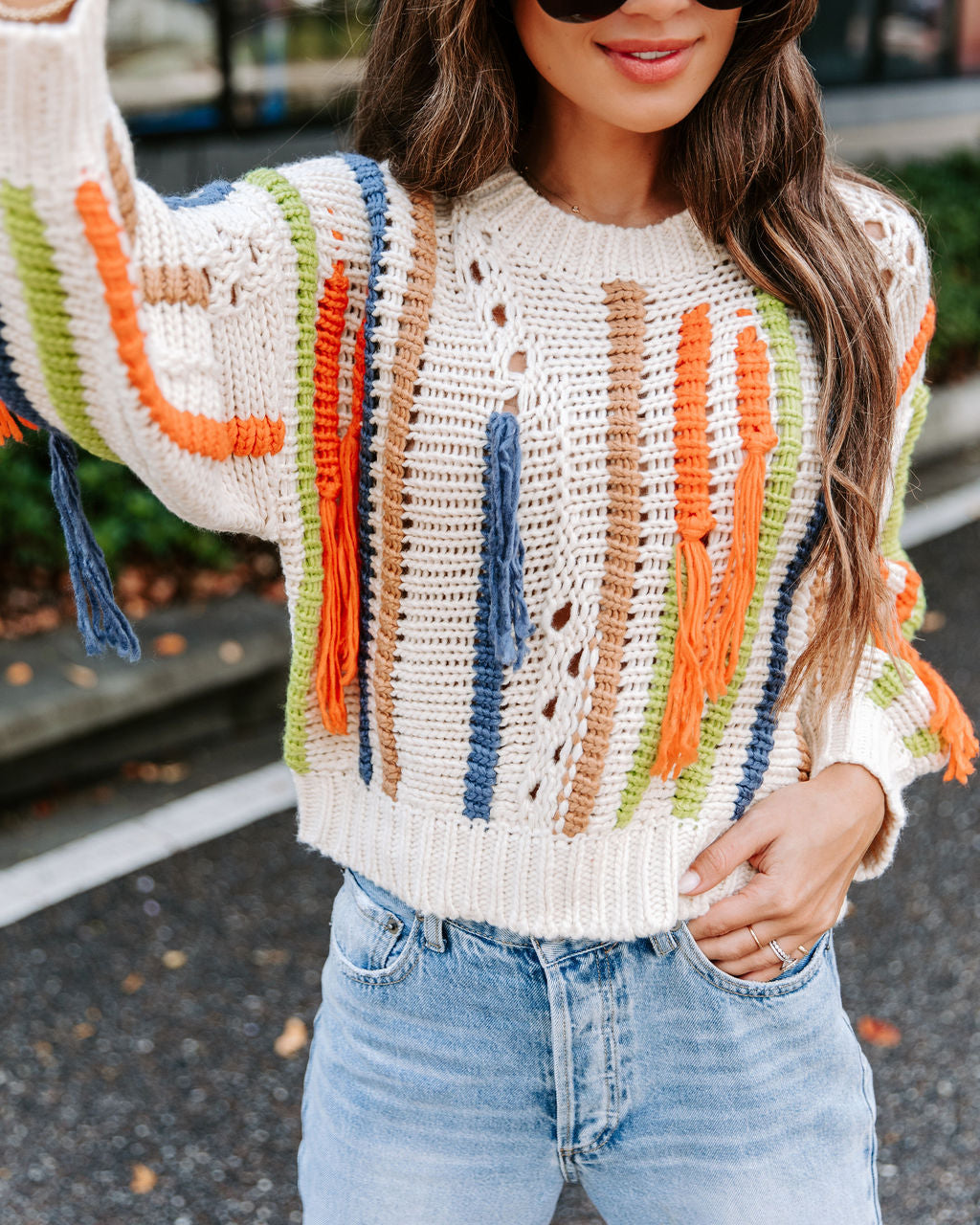5 Shades Of Autumn Knit Fringe Sweater - Se7enfashion