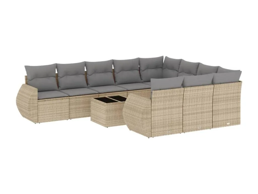 Set de 11 piezas de sofás para jardín con cojines en ratán sintético beige wwhg27541