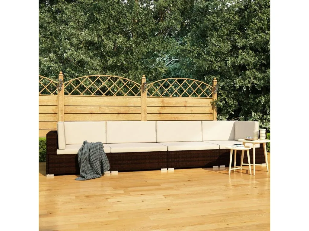 Set sofás de jardín 4 piezas y cojines ratán sintético marrón