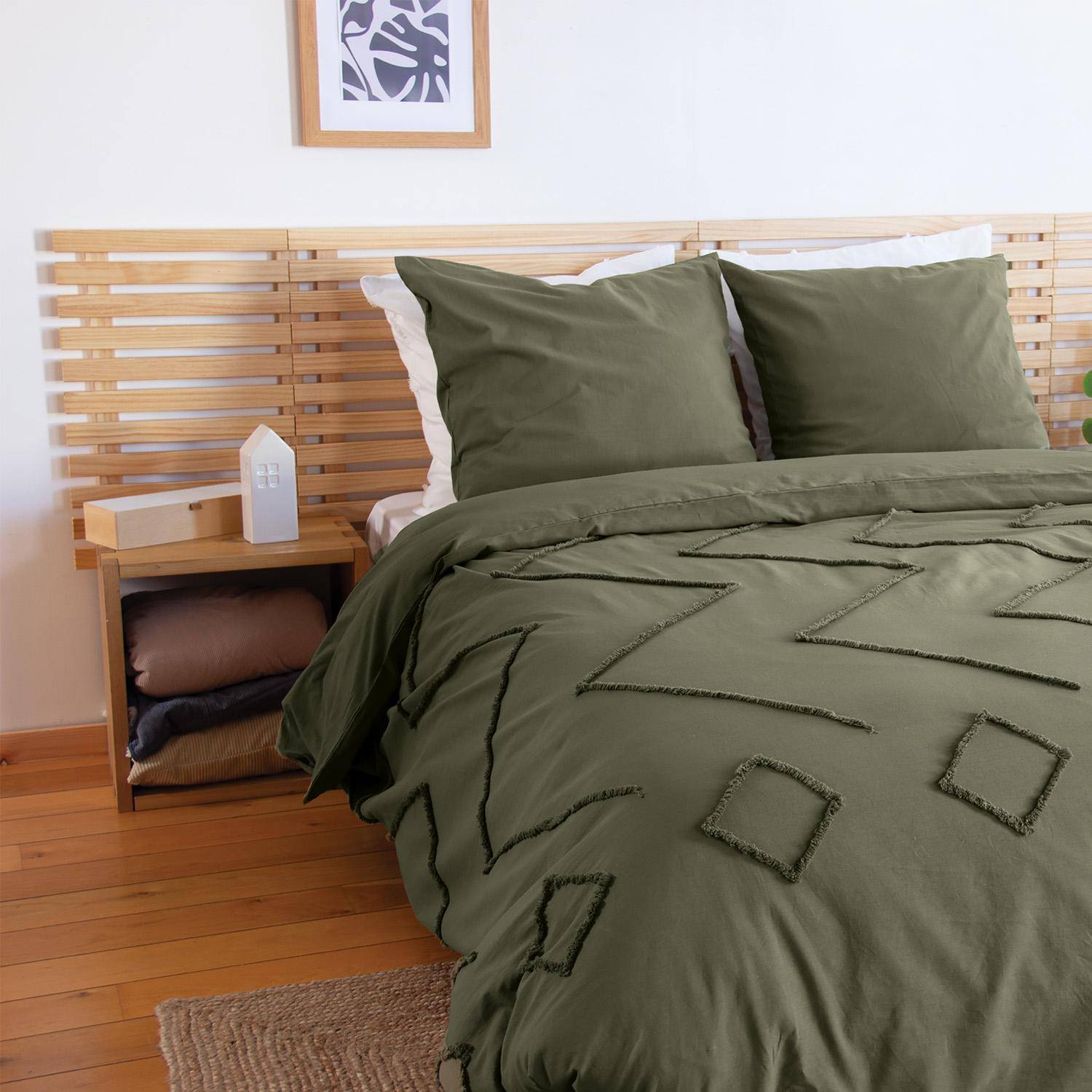 Demeter - Juego de funda nórdica de algodón, tufted étnico verde de 2 plazas