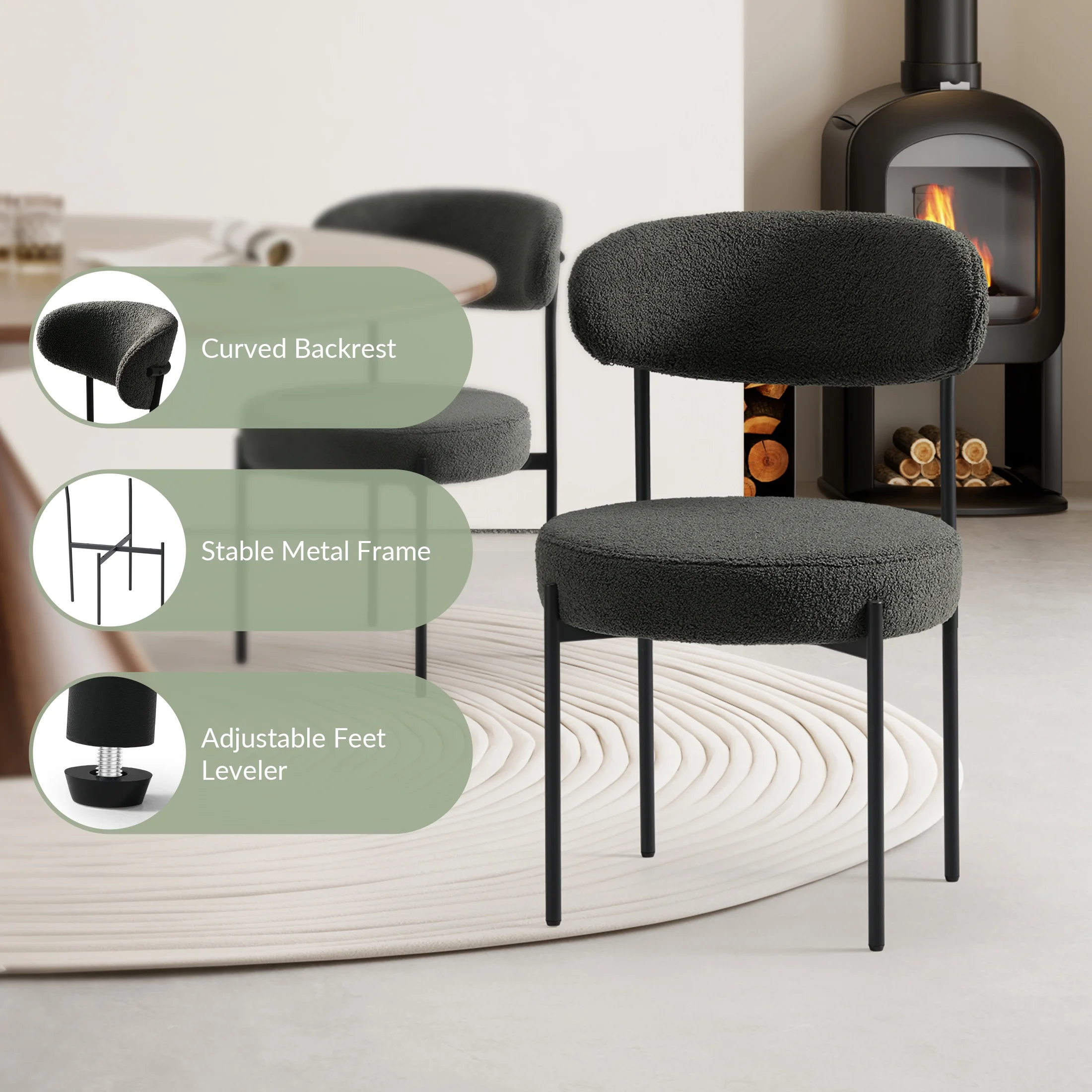 WestinTrends Alexandria Mid-Century Modern Upholstered Sherpa Round Dining Chairs (Set of 4), Sunset Gold - Image 64