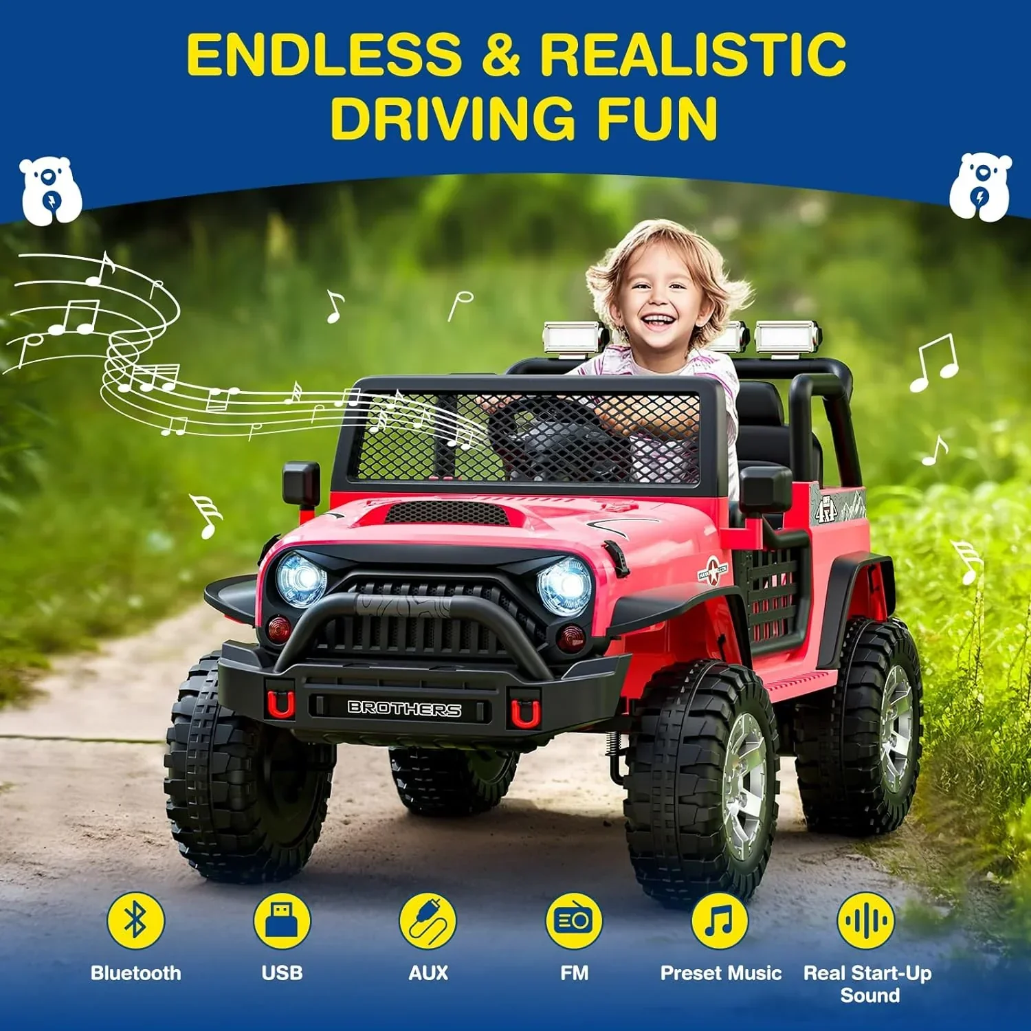 L8 Ride On Car 2 Seater 12V Kids Electric Car Remote Control 4-Wheel Suspension Bluetooth Speaker