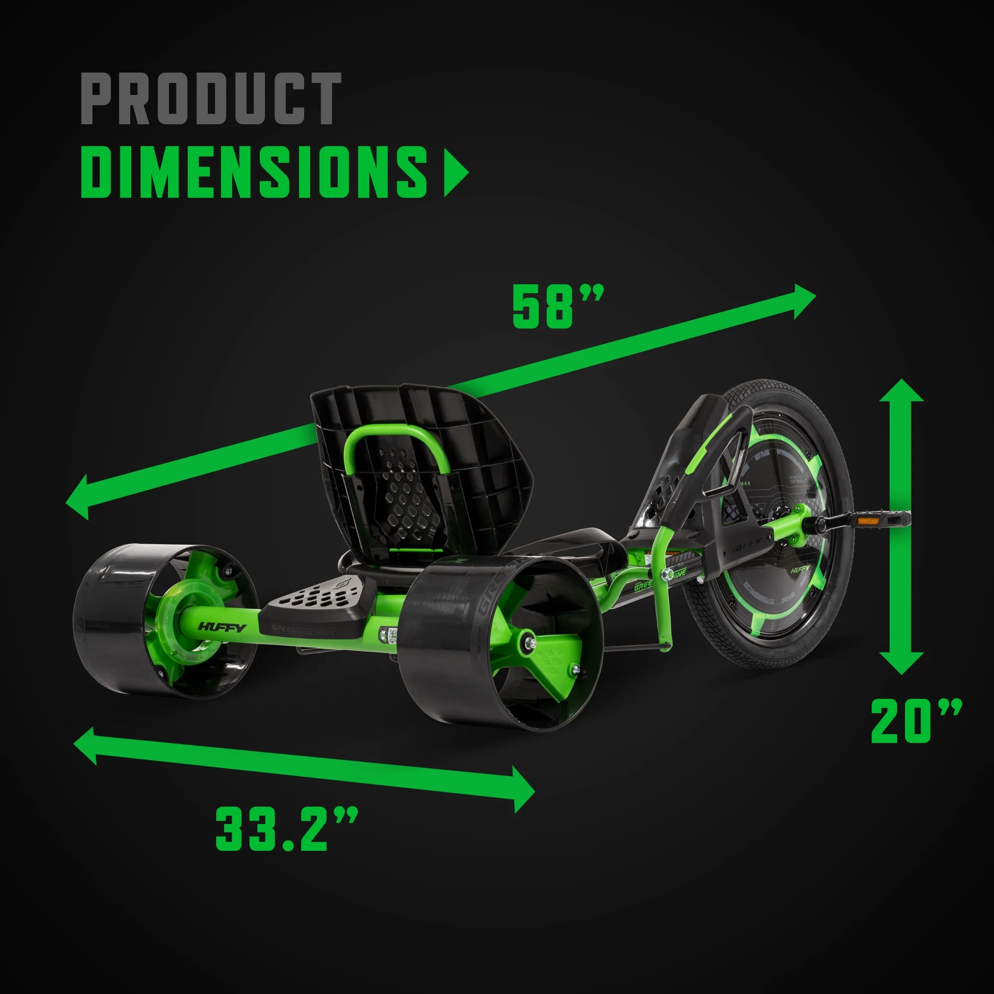 Huffy 20" Green Machine Drift Trike, Fits Riders Ages 8+ Years, Drift and Spin, Green/Black, Unisex, Kids - Image 5