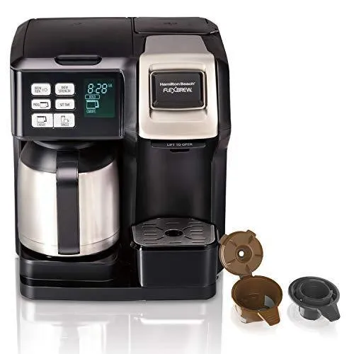 Thermal Coffee Maker, Single Serve & Full Pot, Compatible with Pods or Grounds, Programmable, Black and Stainless ()