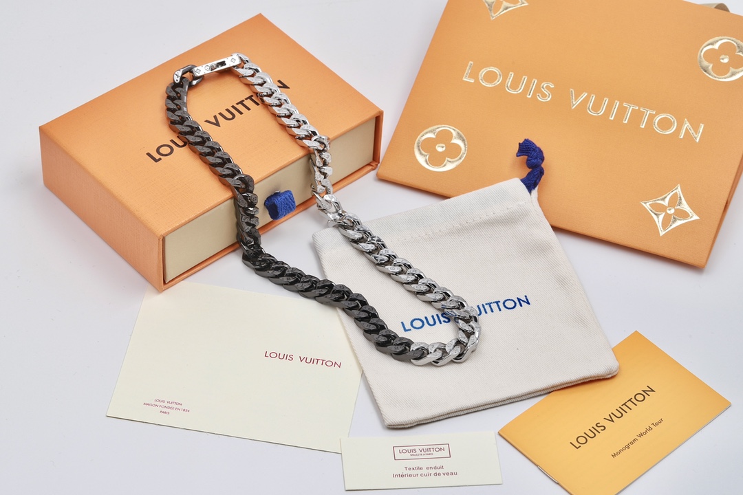 Louis Vuitton Half Black Half Silver Cuban Monogram Necklace - Original Replica Club
