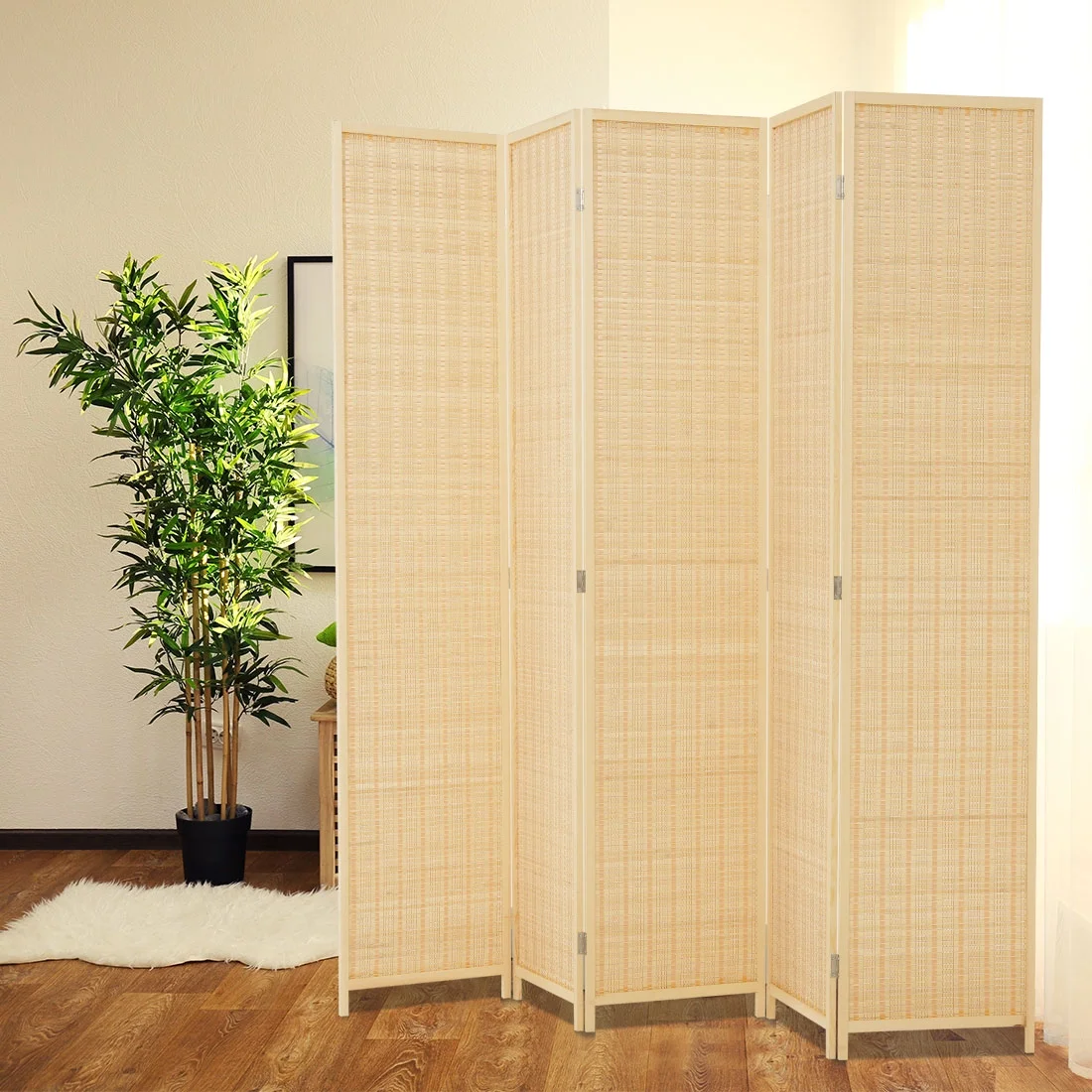 JOSTYLE 4-Panel Room Divider 6ft Tall Extra Wide Folding Privacy Screen with Diamond Double-Weave Divider for Room Separation Freestanding Red Brown - Image 14