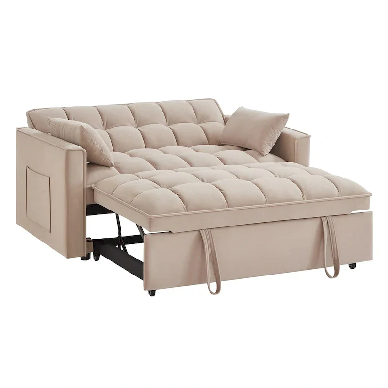 4-in-1 Pull-Out Sleeper Sofa Bed - Loveseat in Velvet -Convertible Couch Bed with Reclining Backrest,2 Side Pockets
