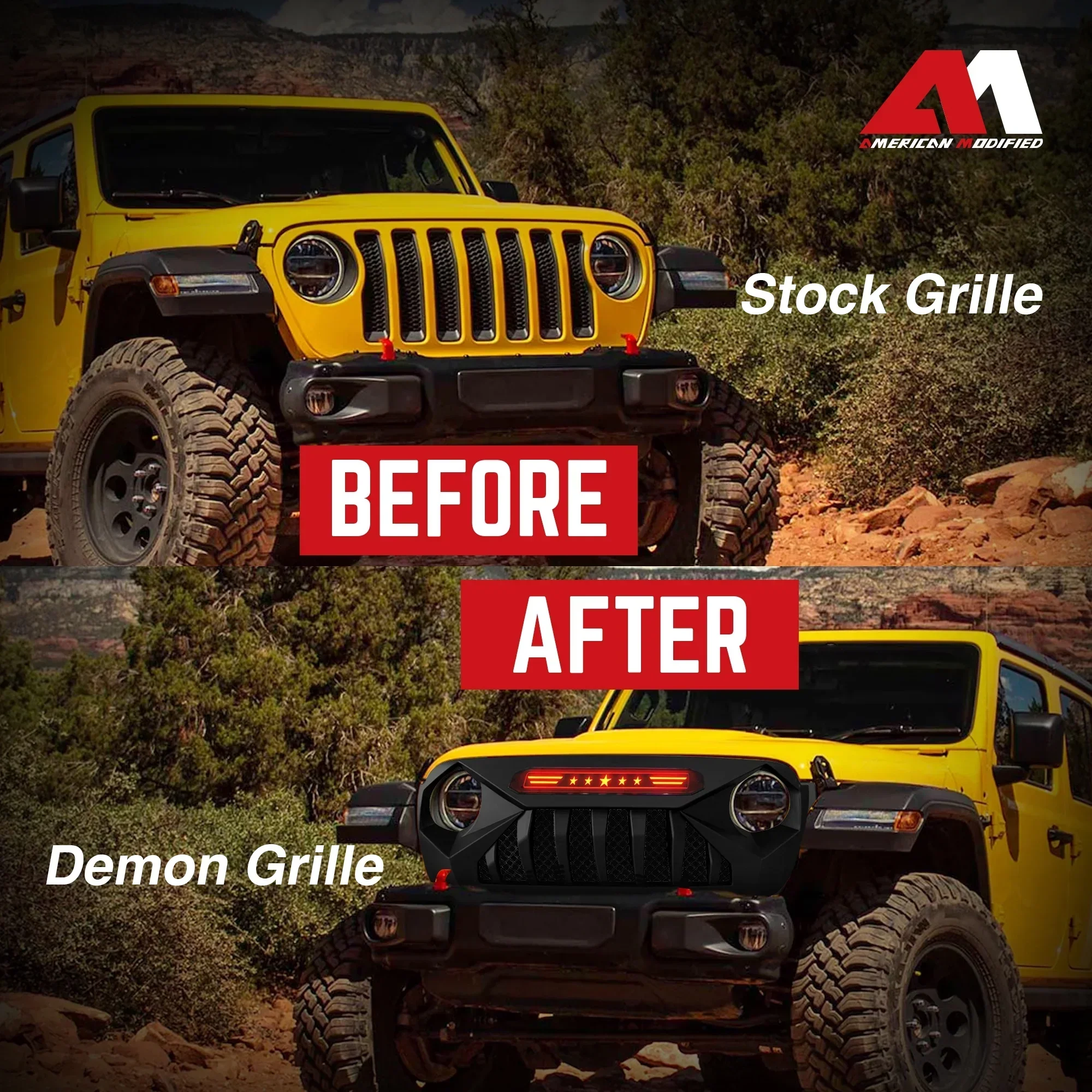 AMERICAN MODIFIED Demon Grille With Red Lights For 18-21 Wrangler/Gladiator - Image 6 AMERICAN MODIFIED Demon Grille With Red Lights For 18-21 Wrangler/Gladiator - Image 6