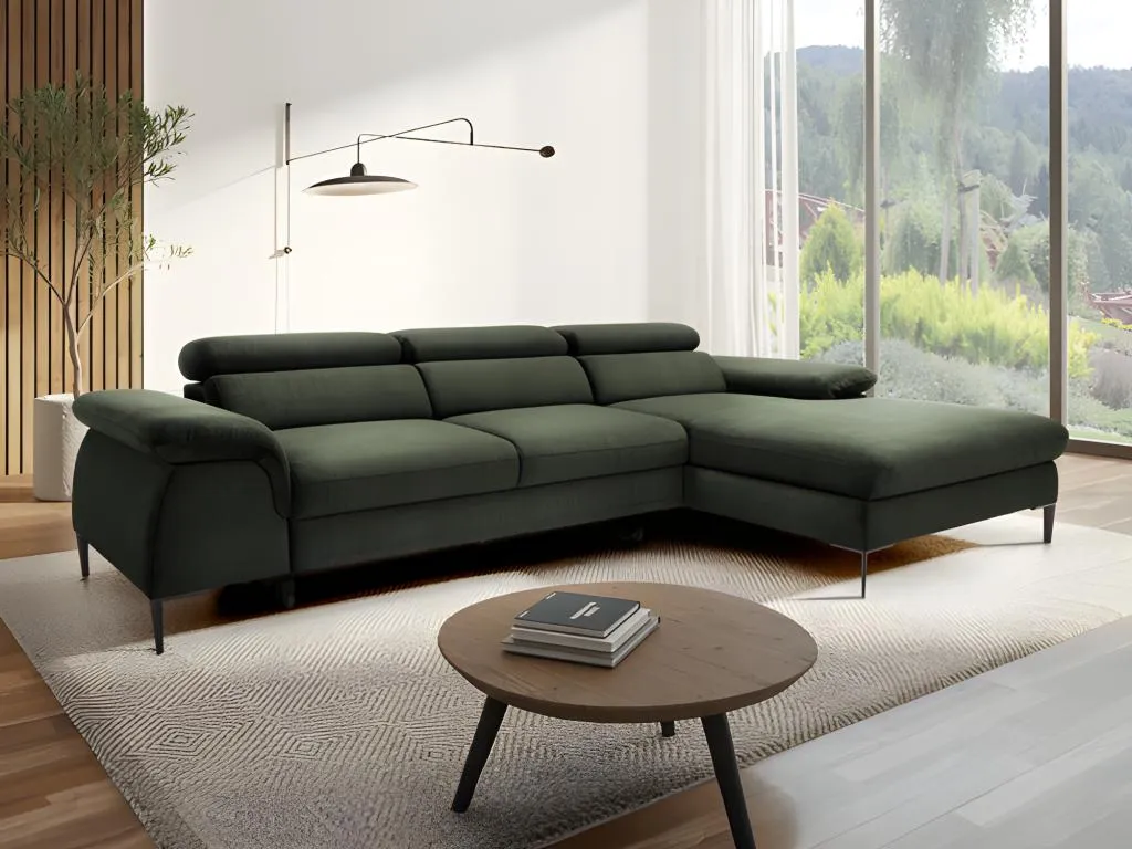 Sofá cama esquinero derecho de terciopelo verde Mueblestop 33476UXGN