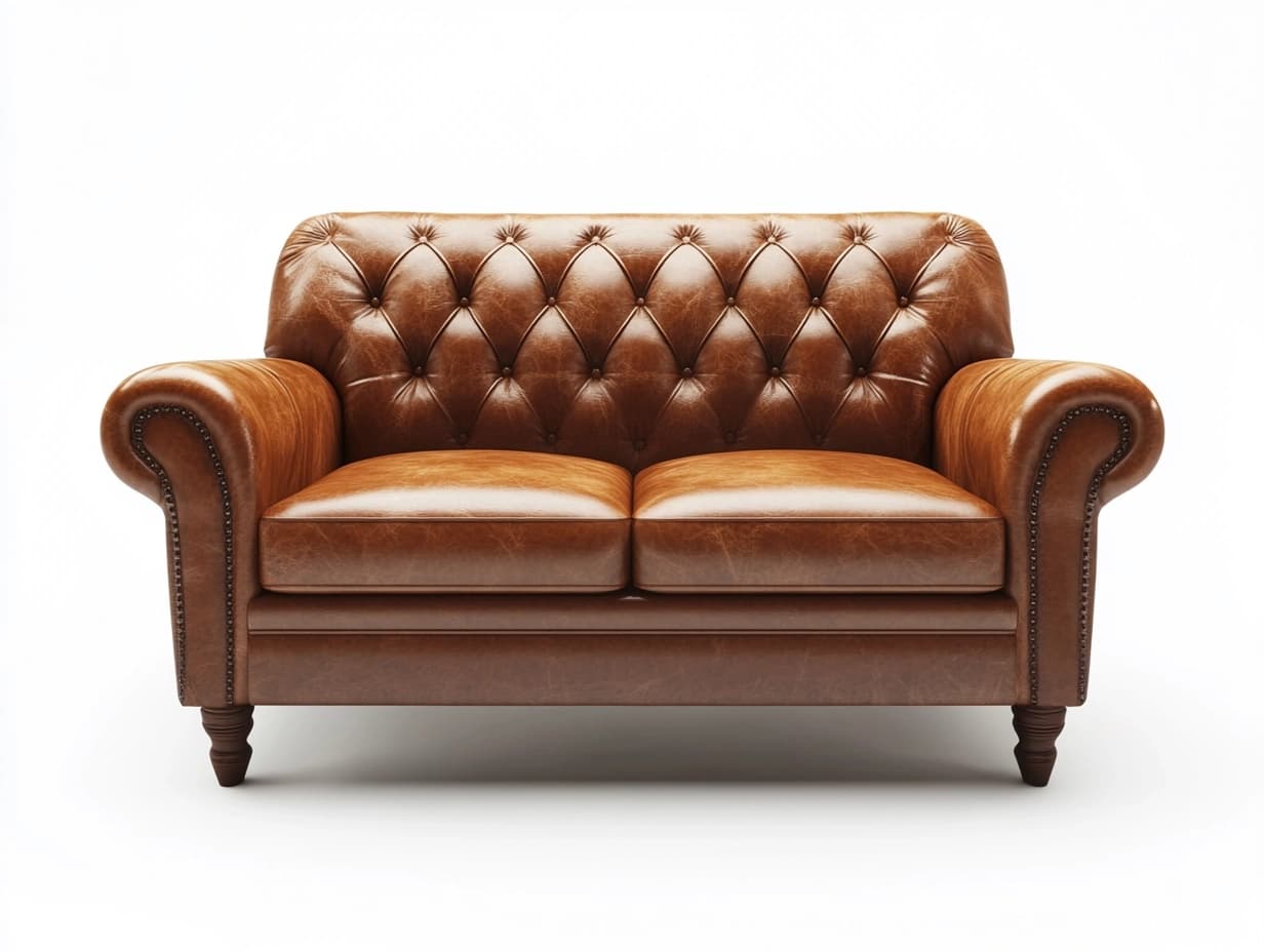 Sofá Chesterfield Cuero Marrón 2 Plazas