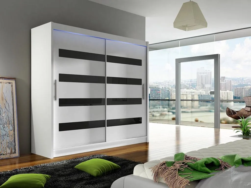Armario Lluesmahome 157 Blanco | Negro brillante 215x180x58cm Puertas de armario - Correderas TOYZ54139