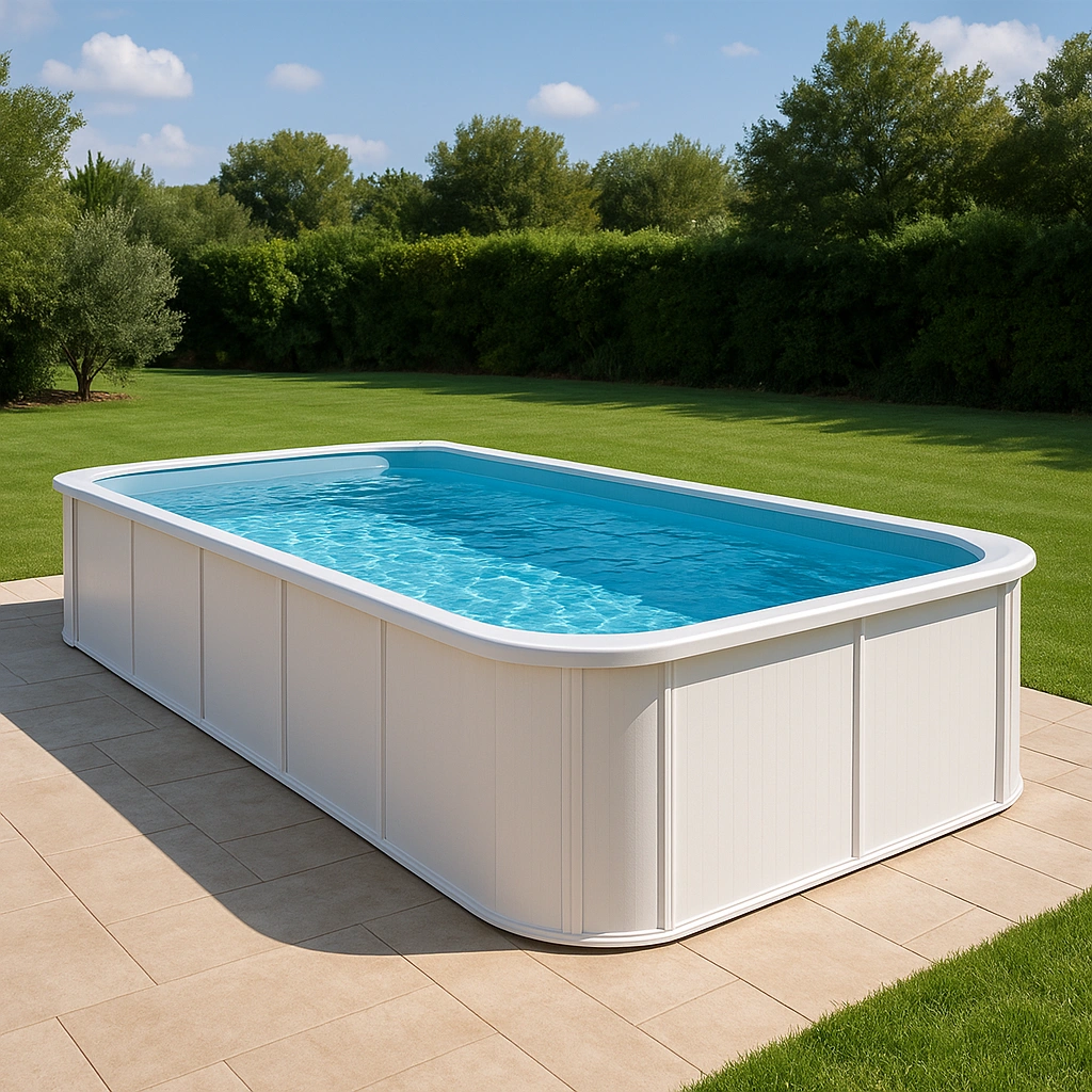 Piscina elevada rectangular Blanca con estructura plástica y liner azul para exterior 500x250x120 cm