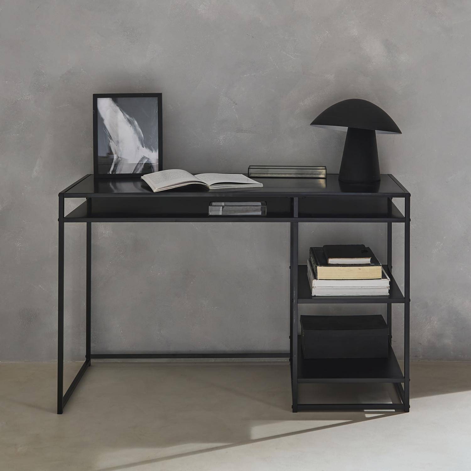 Industrielle - Escritorio de metal negro con 2 estanterías, 120cm