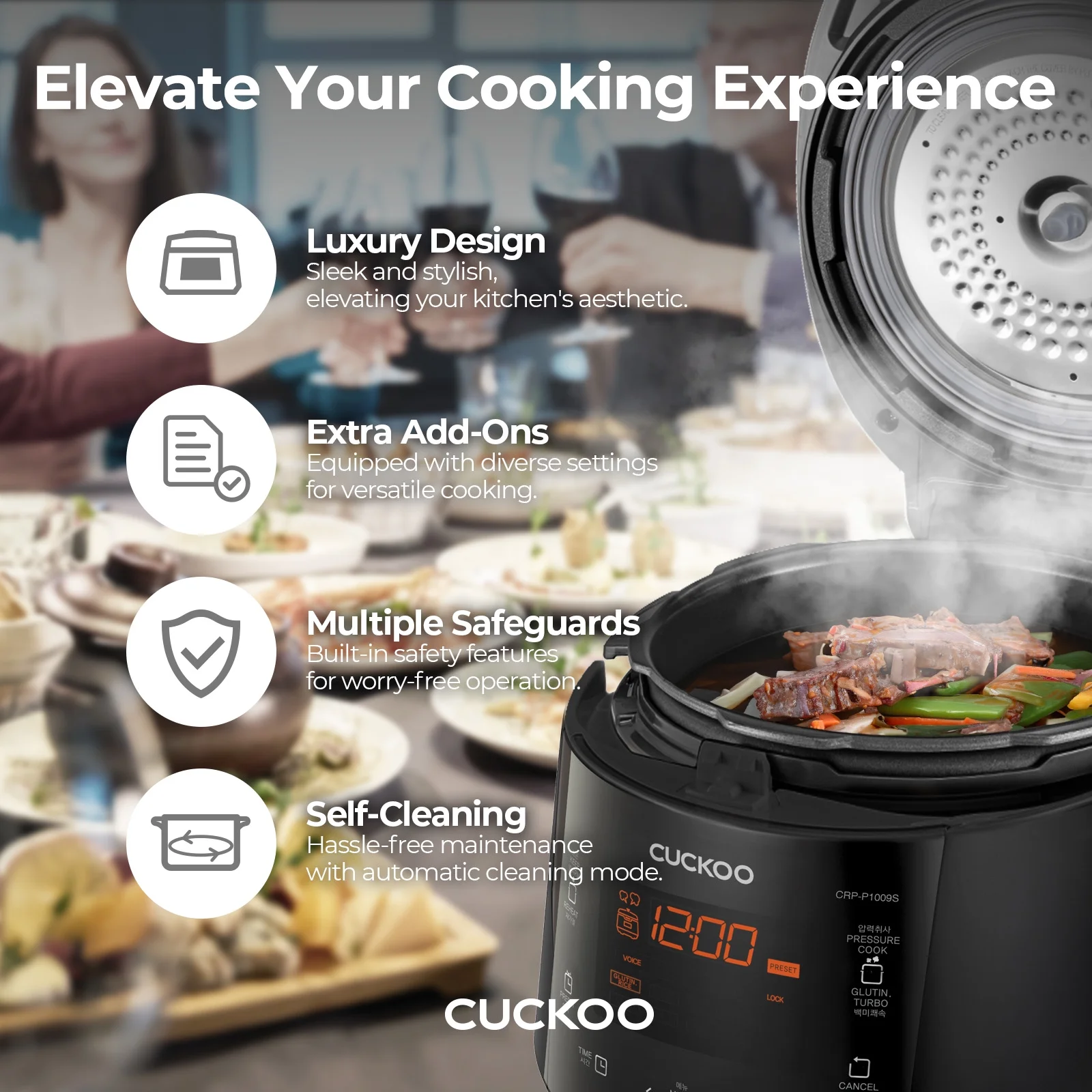 CUCKOO CRP-P1009SB 10-Cup (Uncooked) Heating Pressure Rice Cooker & Warmer with Nonstick Inner Pot - Image 4
