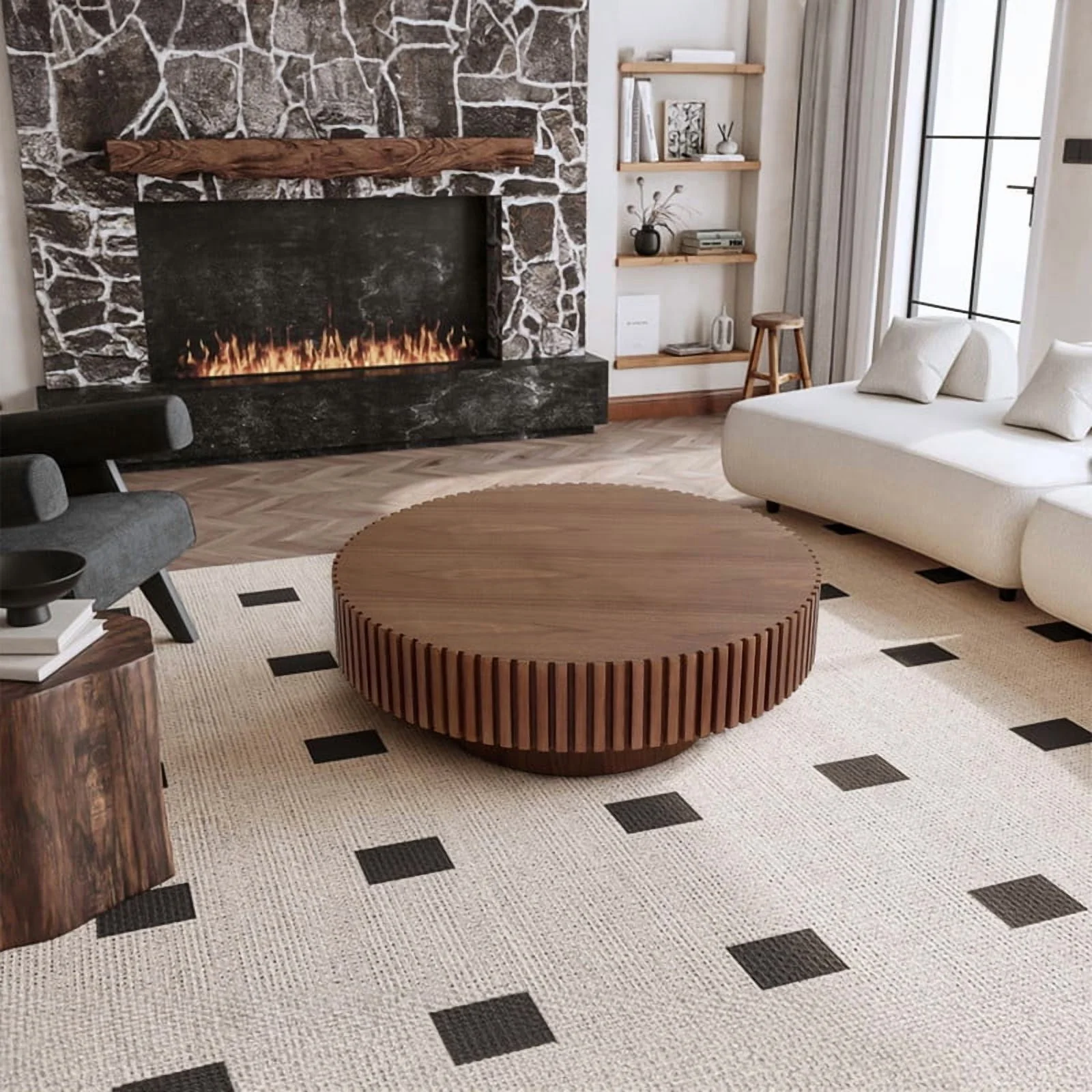 FFH 43.7 inch Oval Coffee Table for Living Room,Handcraft Rustic Corner Coffee Table Nature Wood Relief Sturdy Pedestal for Apartmen,Side Table Centre Table,Nature Wood - Image 35