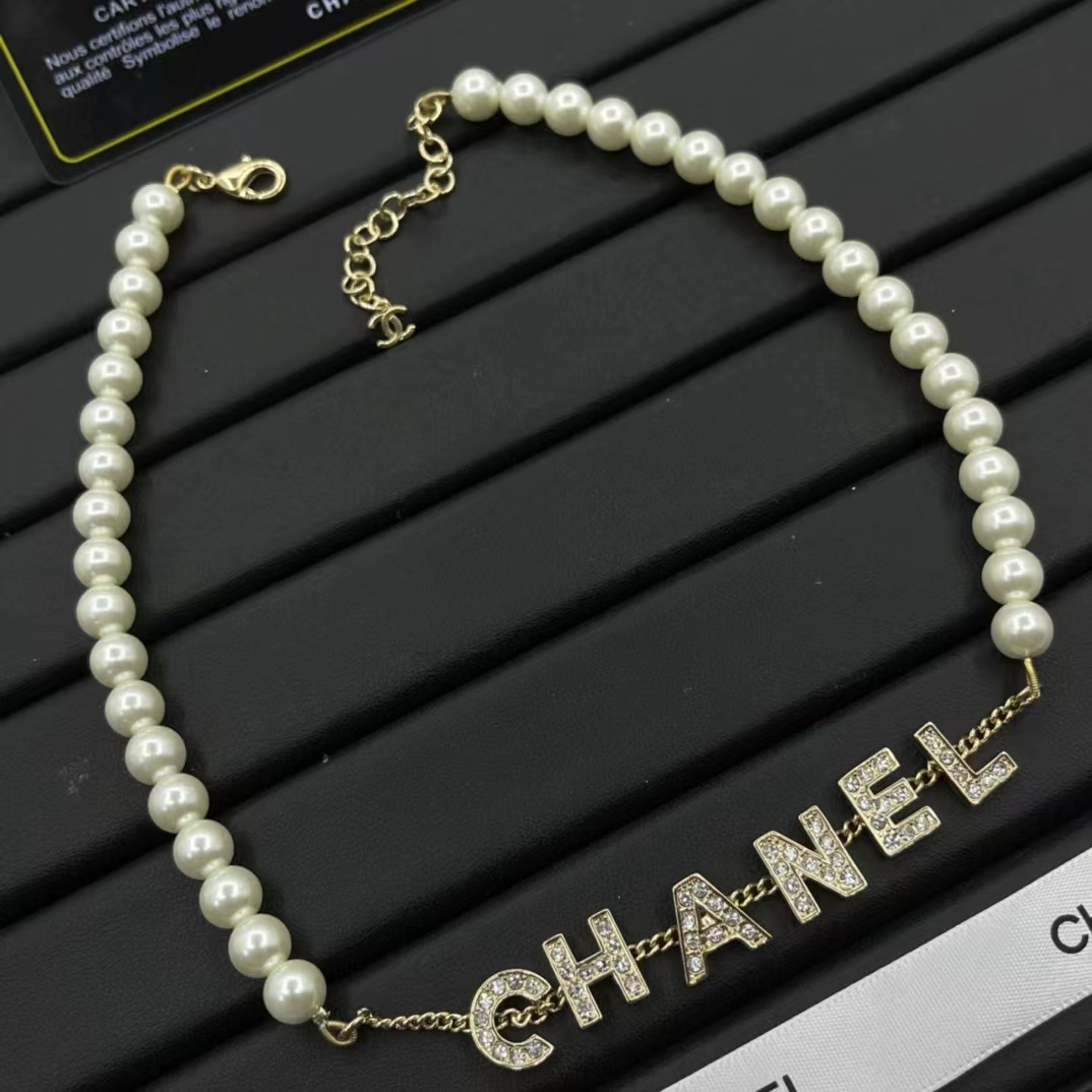 Chanel Letter Pednant Pearl Chain Necklace - Original Replica Club