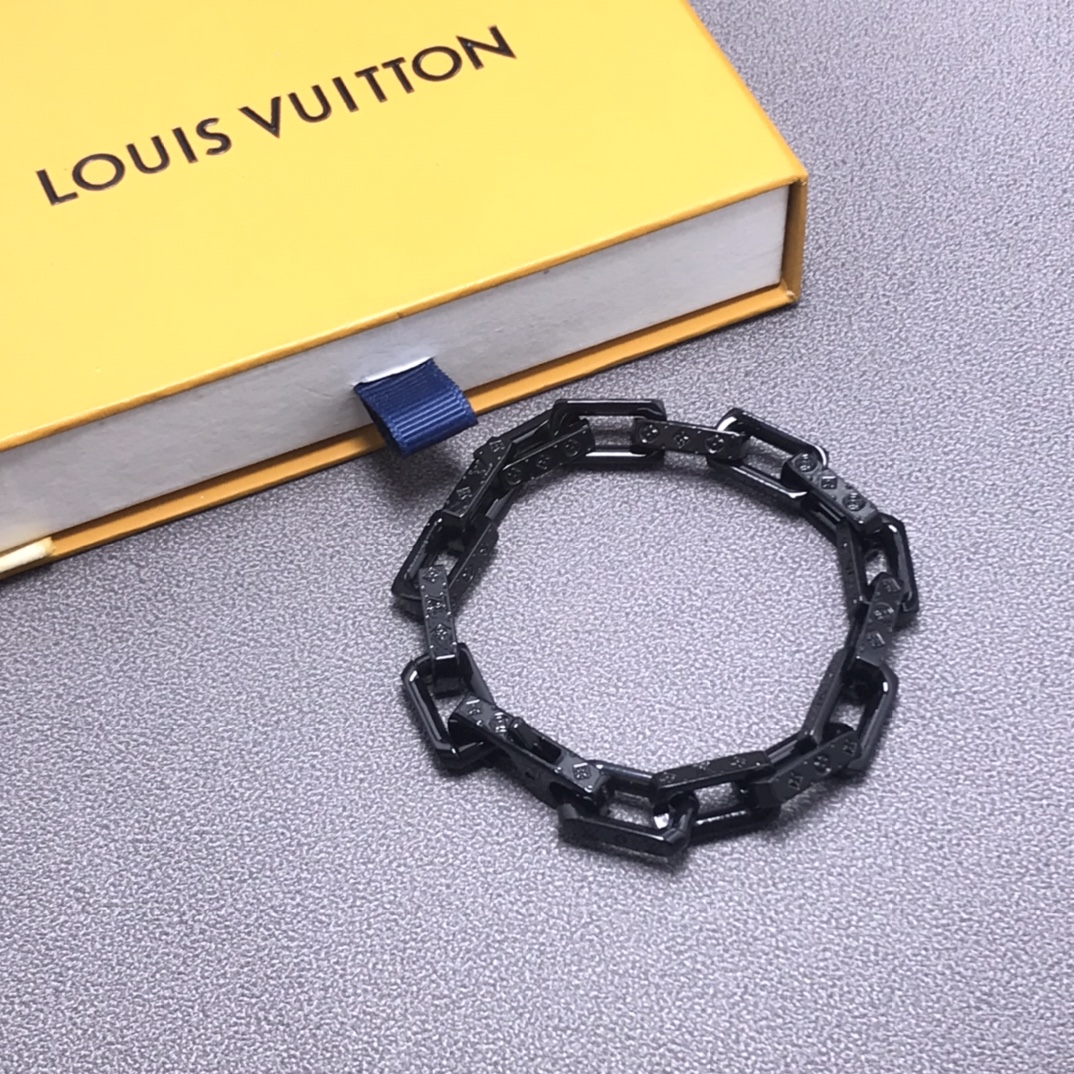 Louis Vuitton Full Black Monogram Bracelet Mens - Original Replica Club